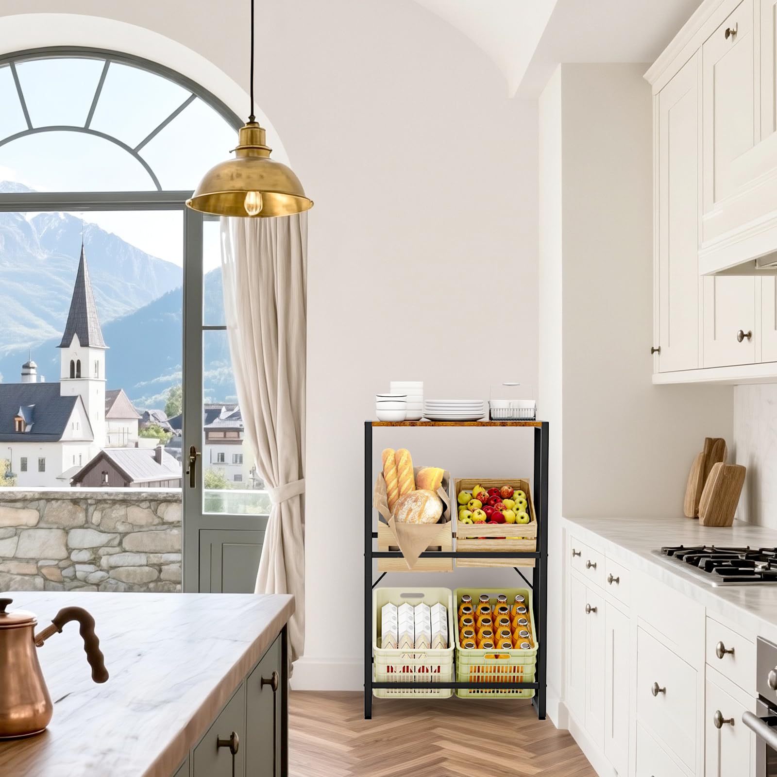 Suhu Getränkekistenregal 4 Kisten Getränkeregal mit Ablage Regal Getränkekisten Küche Kistenregal Wasserkistenregal Bierkistenregal, Speisekammer Abstellraum Balkon Belastbarkeit 150kg Schwarz