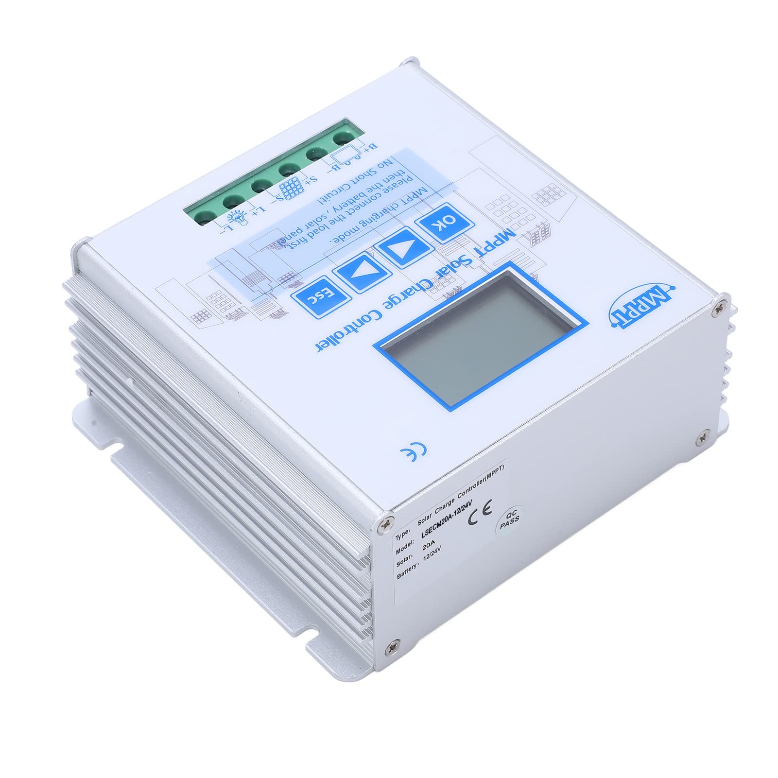 Automatyczny regulator ładowania panelu słonecznego, kontroler ładowania MPPT PV 20 A 12 V 24 V, wysokowydajny regulator baterii słonecznej z wieloma zabezpieczeniami litowymi i żelowymi