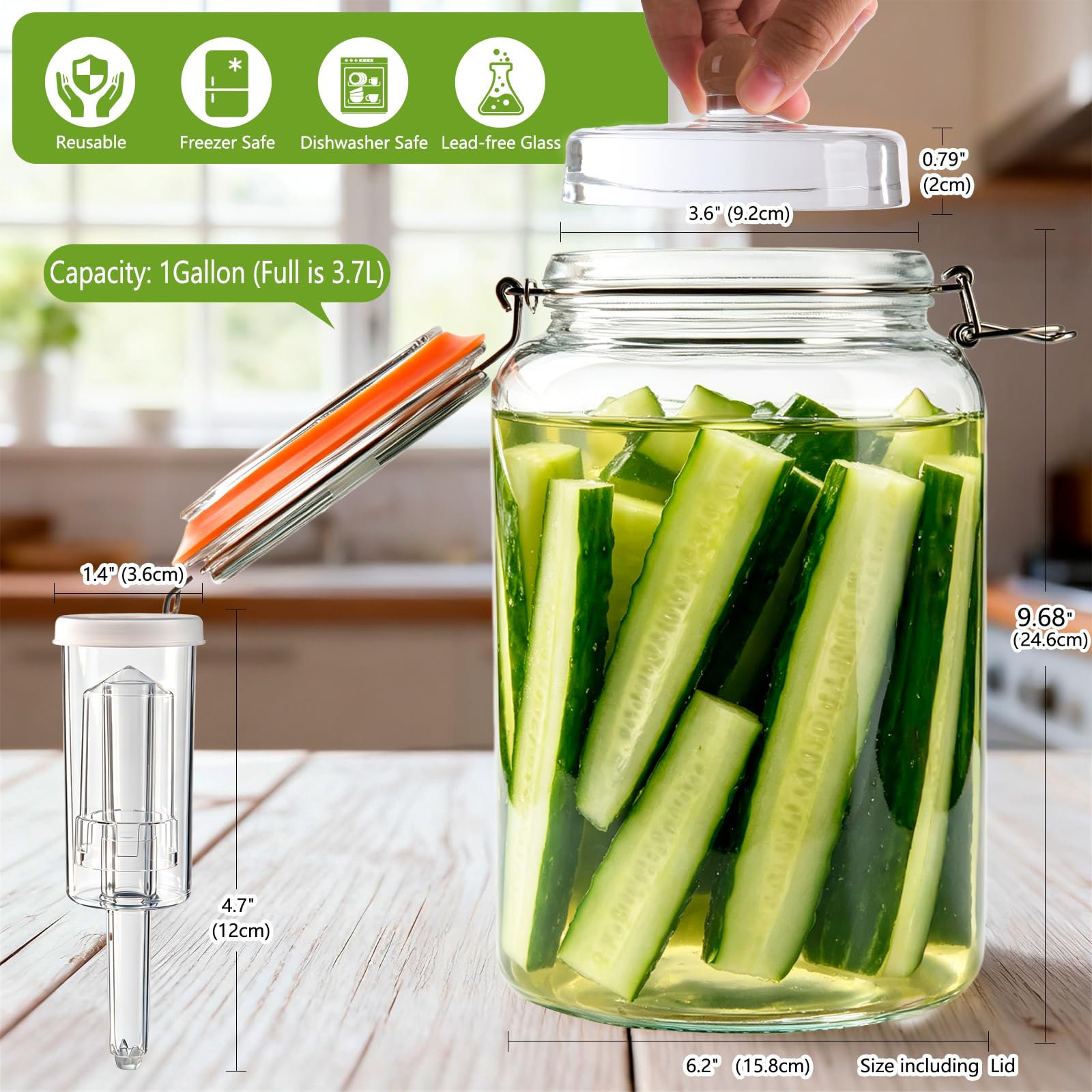 YBCPACK Lot de 2 grands bocaux de fermentation de 4 l pour kombucha, kimchi, kéfir – récipient Kimchi, large ouverture pour insertion, fermentation – Couvercle hermétique