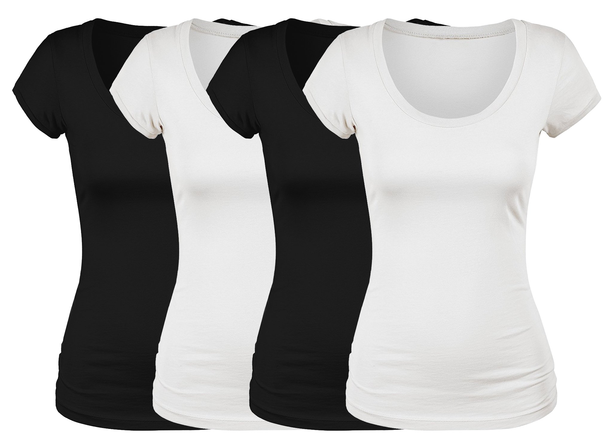 EmmaliseWomen's Short Sleeve Tshirt Scoop Neck Tee Value Pack Junior Plus Sizes