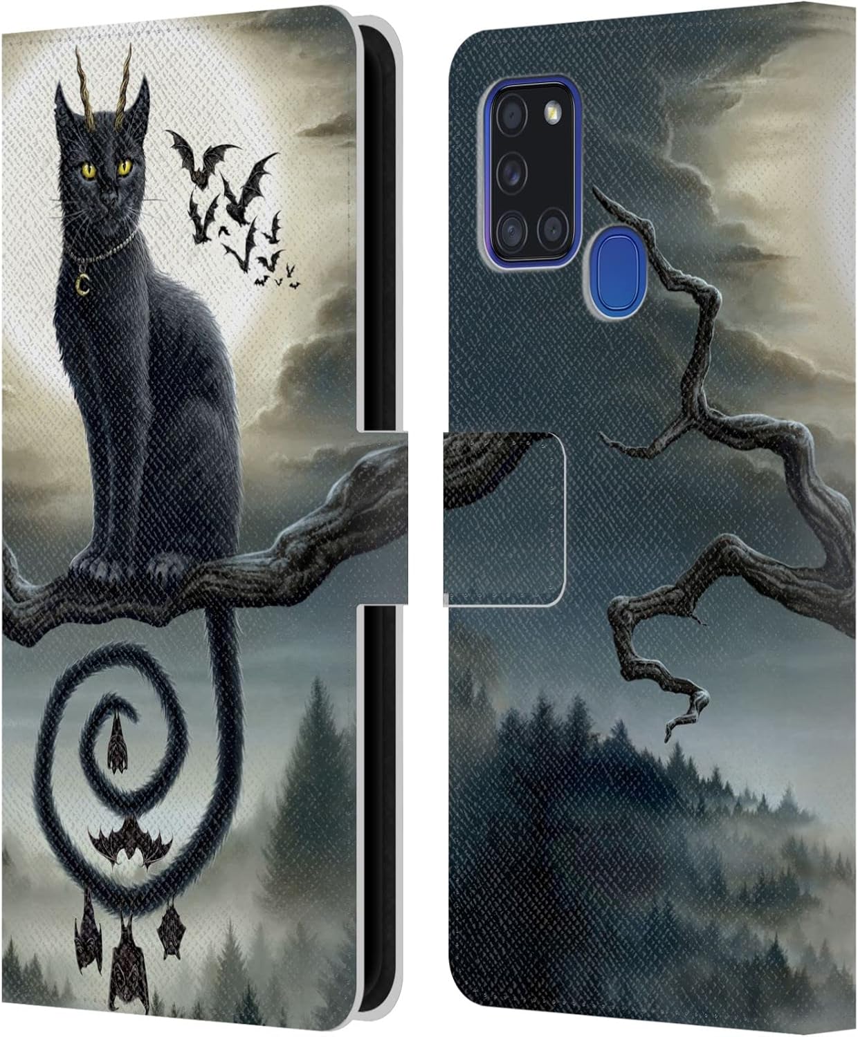 Head Case Designs Officially Licensed Sarah Richter Gothic Bats & Crescent Moon Animals Leather Wallet Case Compatible with Samsung Galaxy A21s (2020)