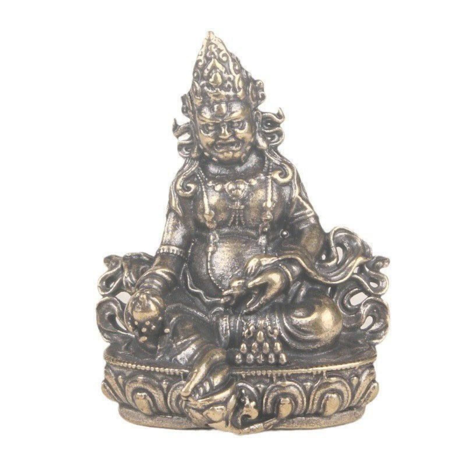 AOTTSD Yellow Jambhala Statue (Dzambhala), Tibetan Buddhist Wealth Deity Brass Sculpture (47x37mm)