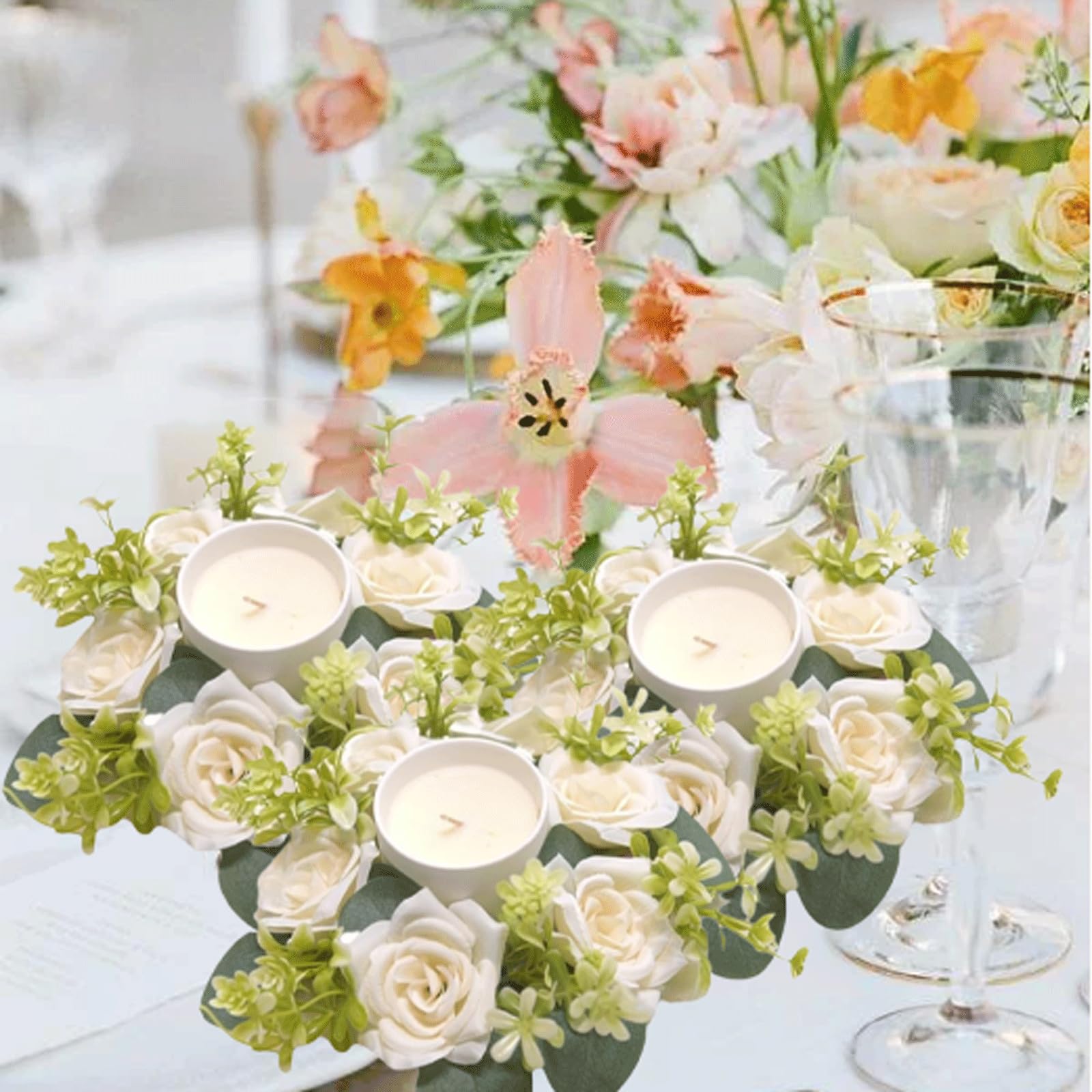 Decoración Navidad Bodas 4 Anillos Velas Hortensias - Corona Decorativa,  Rosa, 20x20cm, Para Mesa Coronas Decorativas, image size:1600x1600