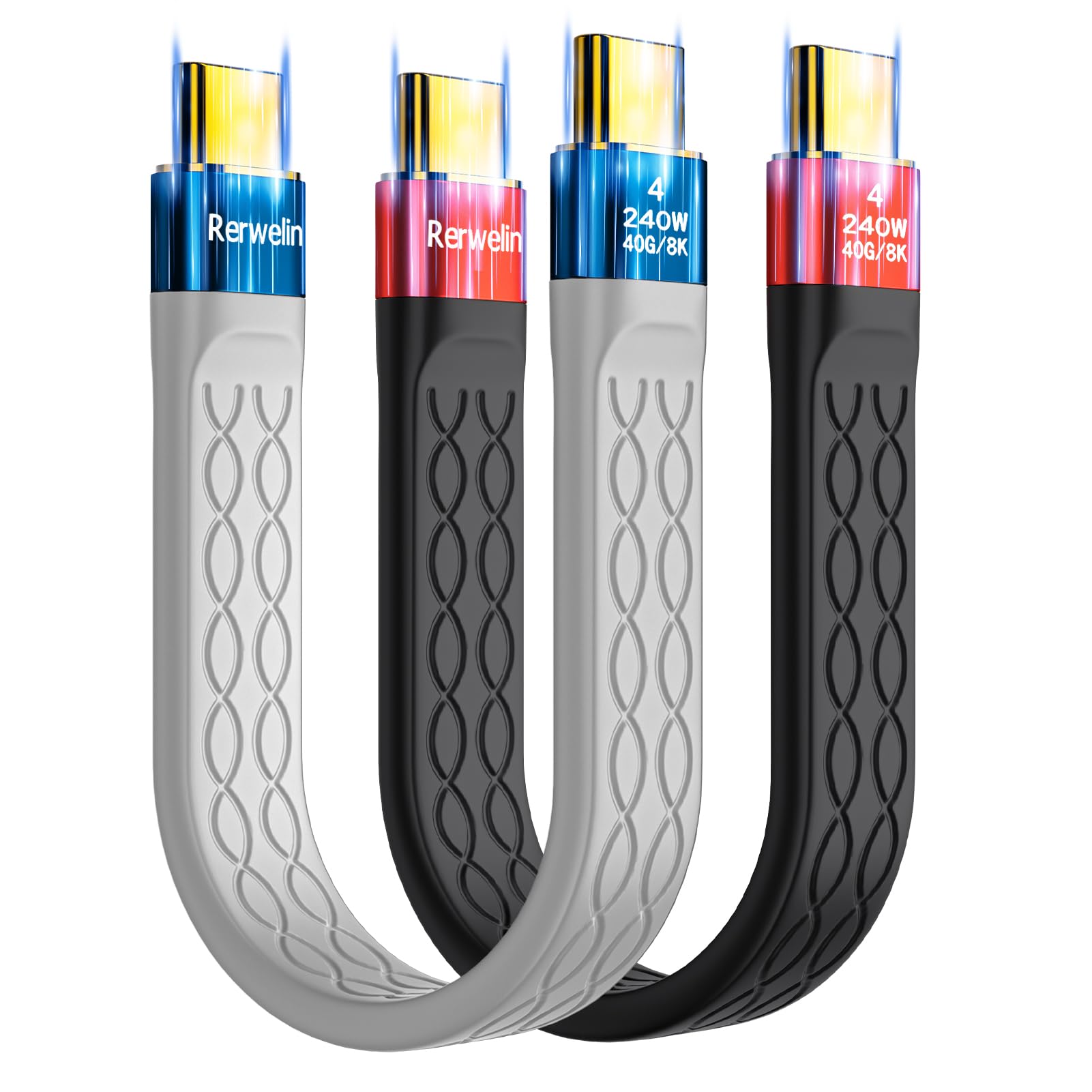 Rerwelin 5.2 inch 2Pack for Thunderbolt 4 Cable 240W, Short USB C Cable, 40Gbps USB4 Cable 8K@60Hz, 4K@144Hz Compatible with iPhone 17, Thunderbolt 3,