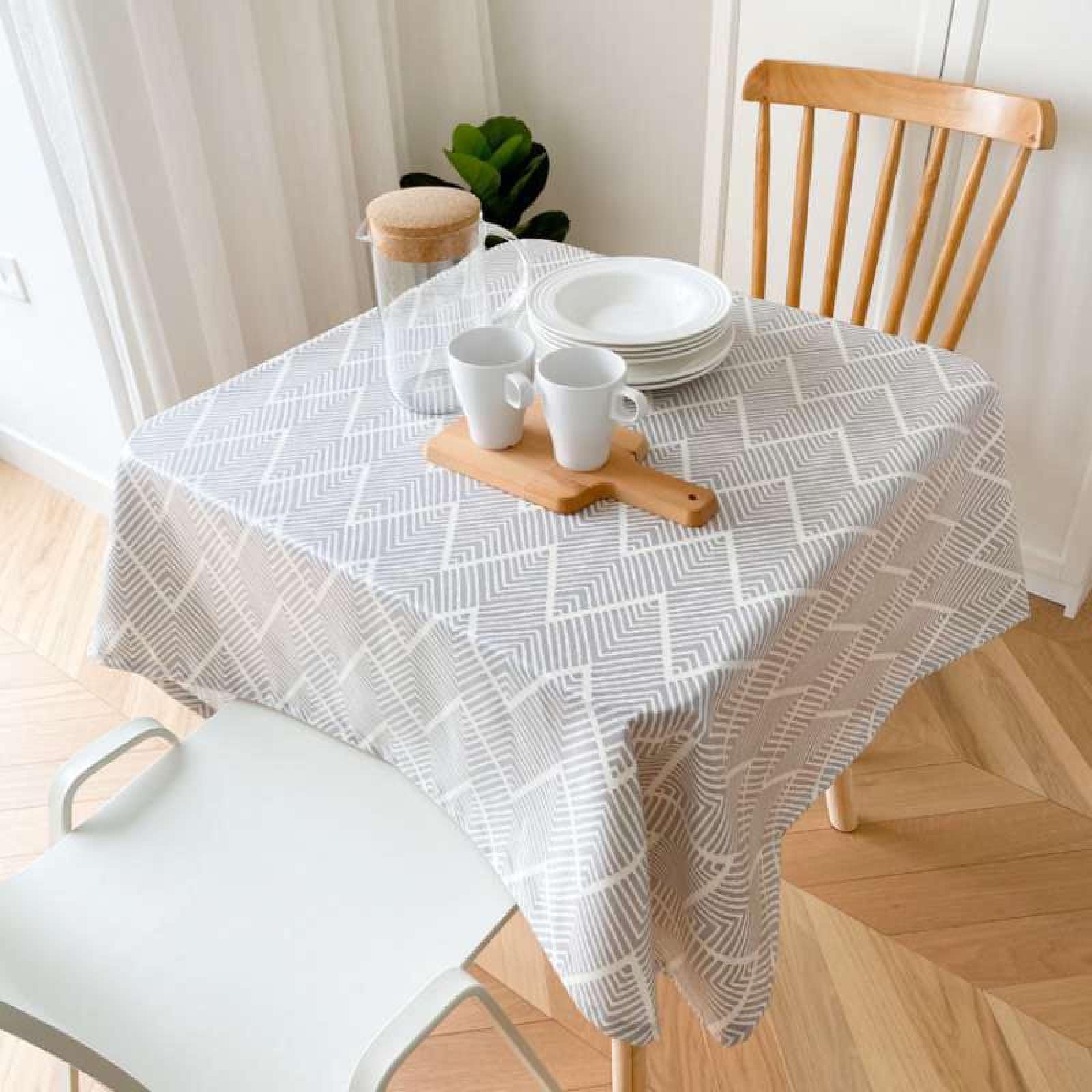 Nappe Antitâche 100% Imprimé Rectangle Anti Résistant à l'usure à Chaud Nappe Imperméable et Anti Taches Gris 130 × 220cm