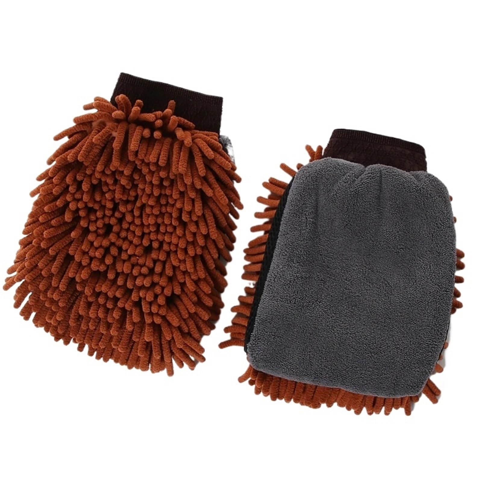 HEUchuan Fleece Car Wash Gloves 2Pcs Car Wash Glove Double-faced Microfiber Coral Mitt Soft Anti-scratch For Auto Wax Detailing Brush Cleaning Tools(Coffee)