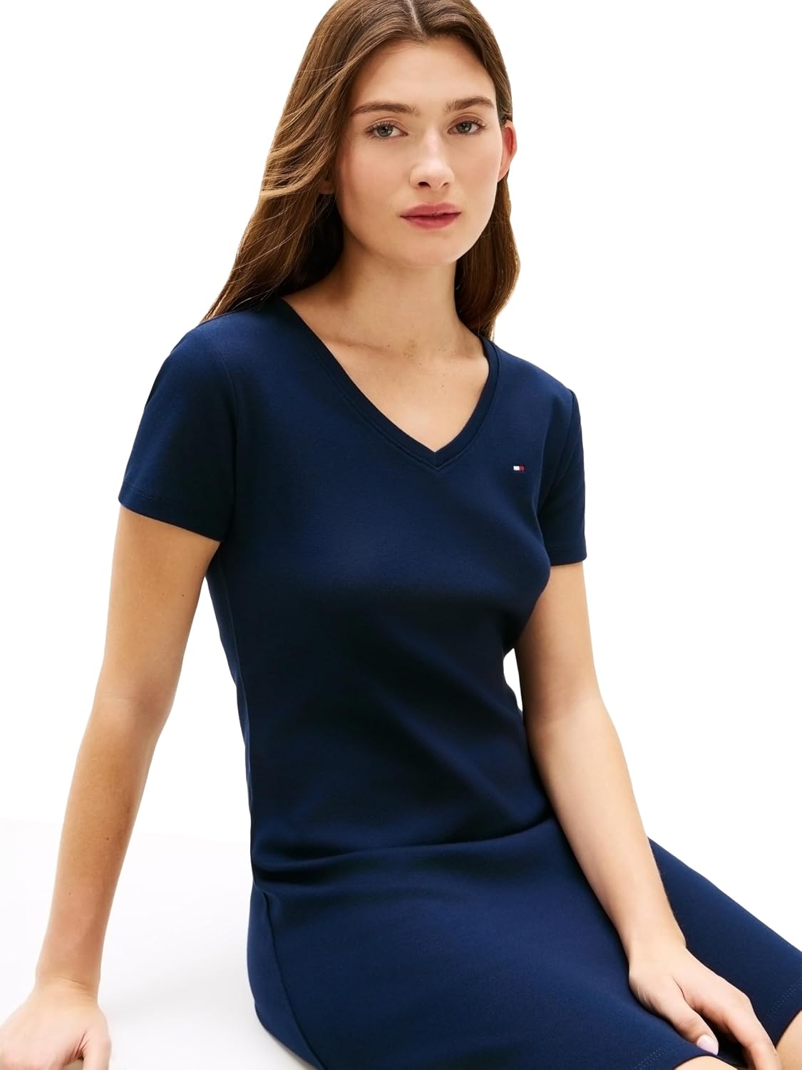 Tommy Hilfiger Women's Short Sleeve Cotton V-Neck T-Shirt Dress Casual Dress Loose Fit