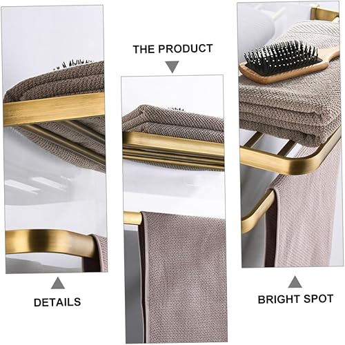 Miniatura 5 de Homoyoyo Retro Brass Bathroom Wall-Mounted Storage Rack High Load Towel Holder Shelf for Bath and Hand Towels Easy Installation Space-Saving