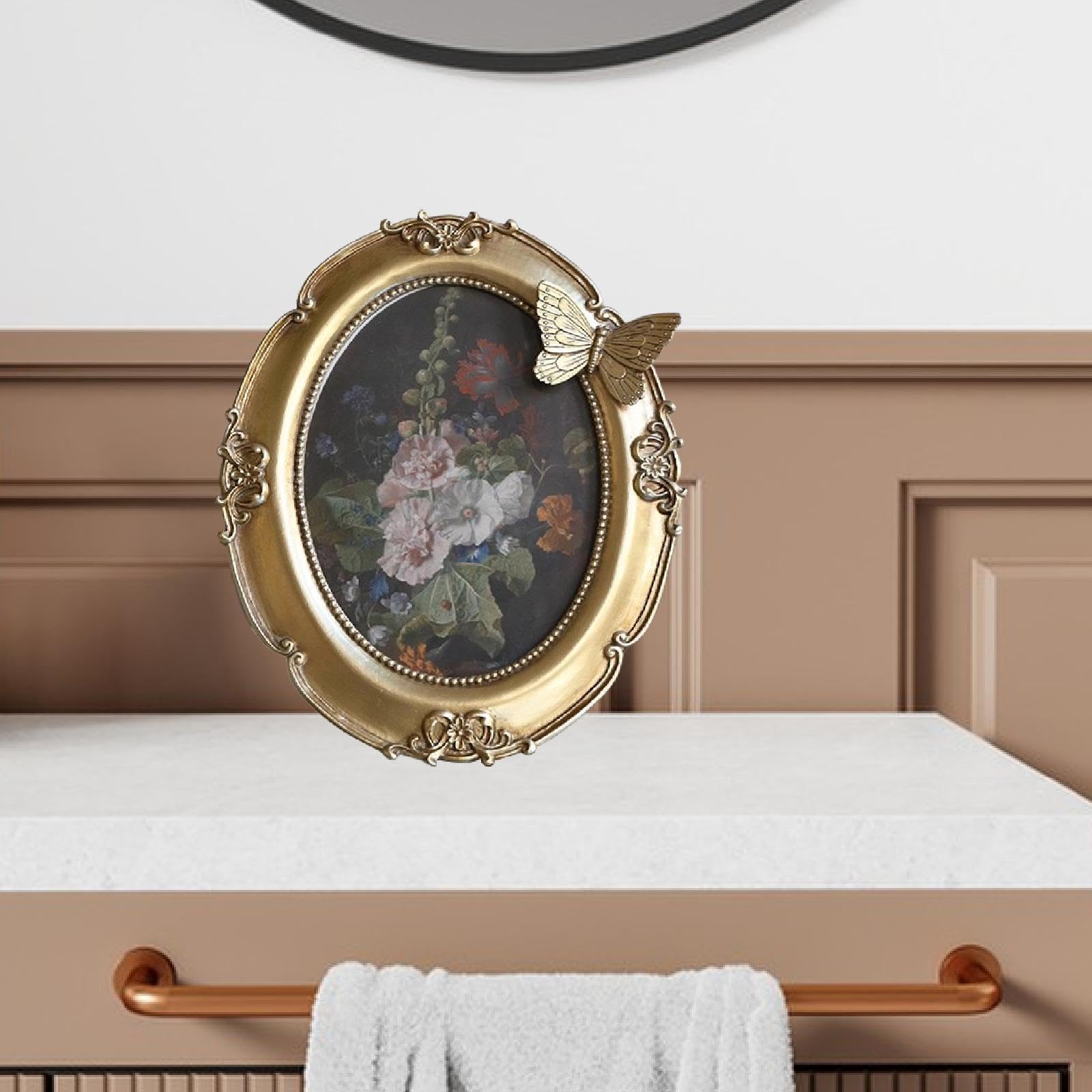 Cadre Photo Ovale Vintage, Support Mural Ou de Table pour Affiches, Cadre Photo En Résine, or