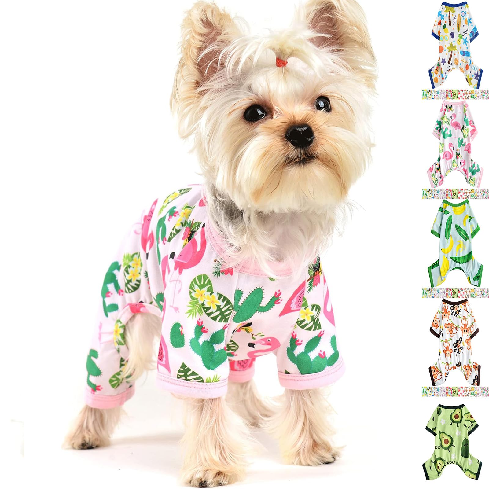 Yikeyo Dog Pajamas for Small Dogs, Soft Thin Pjs Jammies Cat Doggie, Summer Pet Cute Puppy Clothes Outfits Dogs Boy Girl(Flamingo,S)