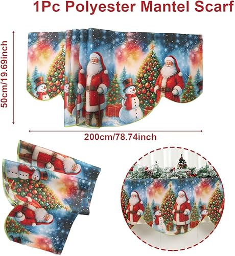 Miniatura 3 de Funda de chimenea de Navidad  78 x 20 pulgadas, árbol de Navidad, muñeco de nieve, Papá Noel, bufanda, guirnalda, decoración de pasillo, decoración