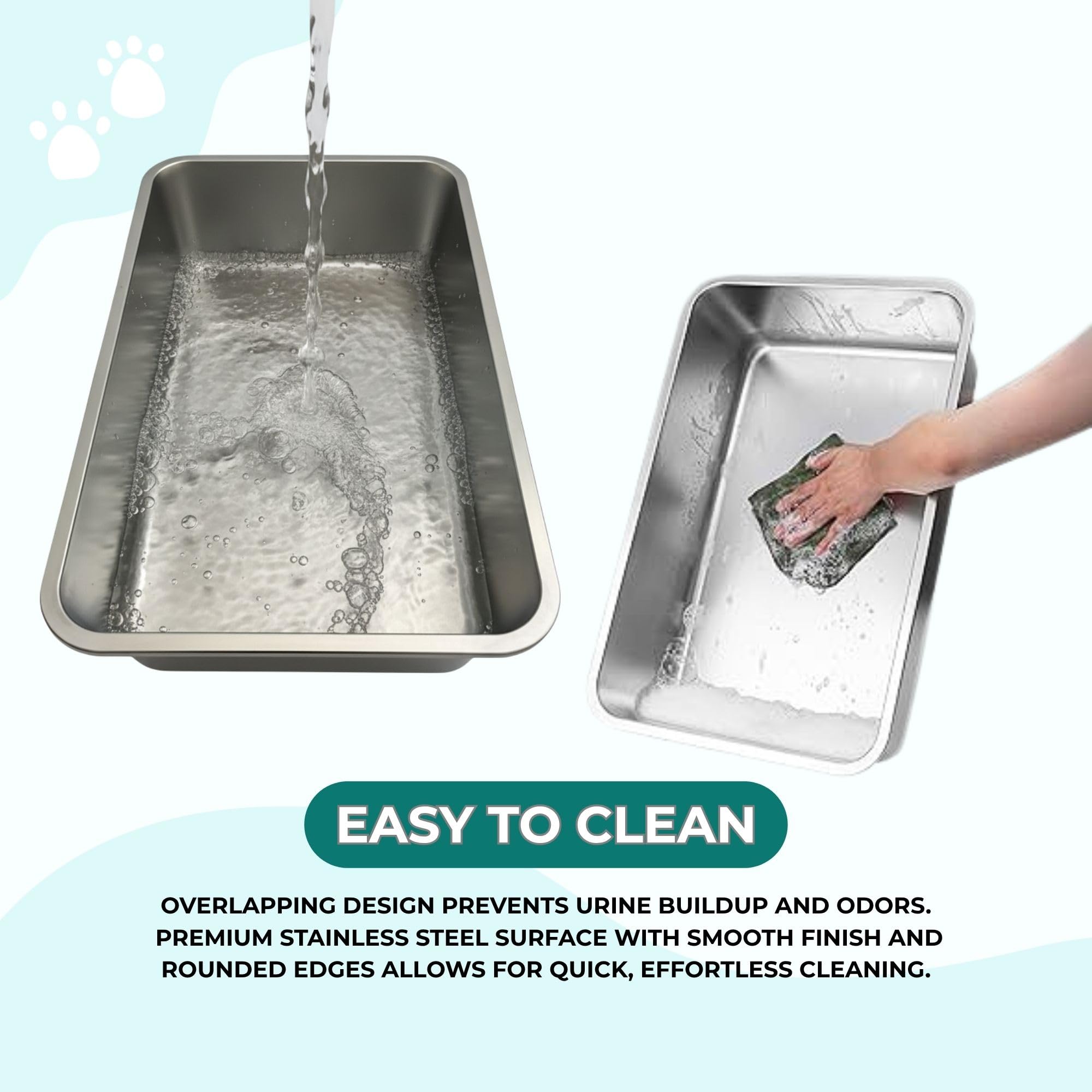 Stainless Steel Cat Litter Box Set – High Sided Metal Litter Box, 4-Piece Kit with 2 Large Trays (23.6” x 15.7” x 6”), Sifting Tray & Scoop, Easy Clean Non-Porous Surface - image 3