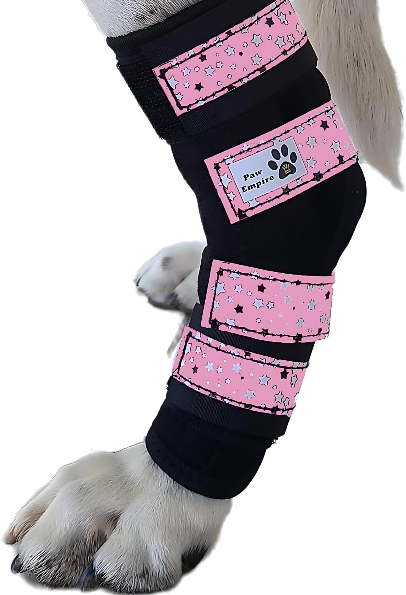 Pair of Dog Leg Braces, Ultra Supportive, Comfortable, Dual Metal Springs, Canine Hock Brace for Joint Arthritis, Assists Injury &amp; Sprains (Pink Stars, Large)