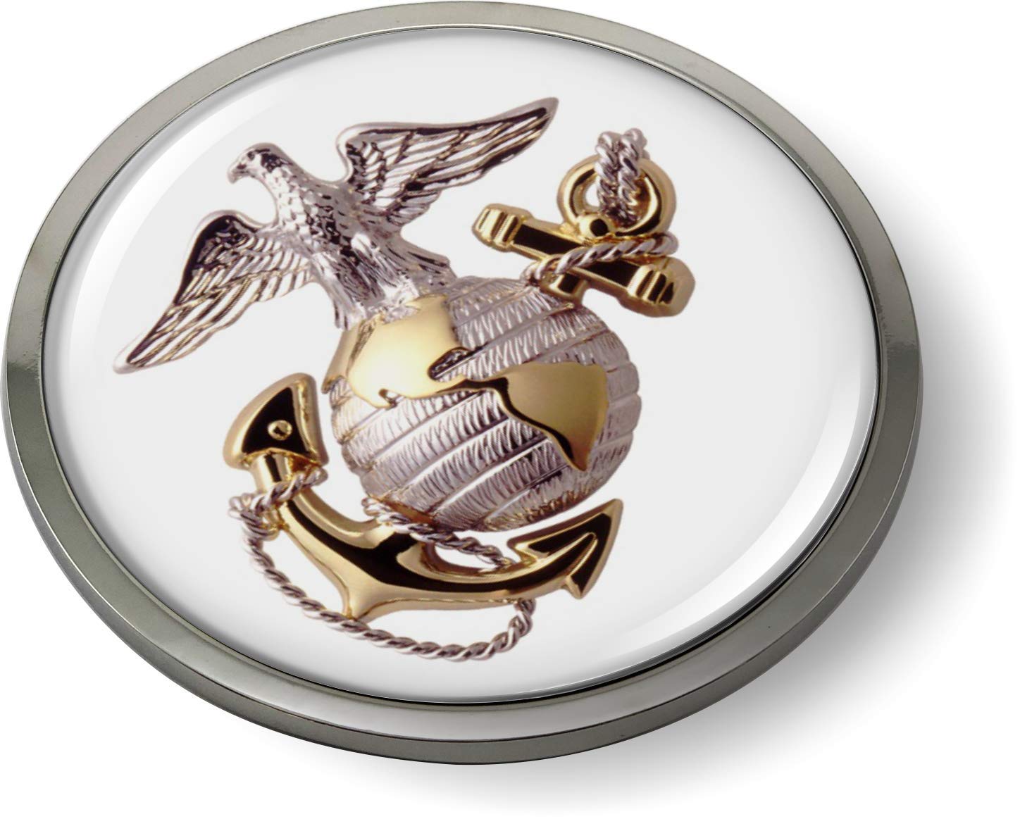 BestLicensePlateFrames[Officially Licensed USMC Product] - The Eagle, Globe, and Anchor US Marine Corps 3D Domed CAR Emblem Badge Sticker Chrome Metal Round Bezel