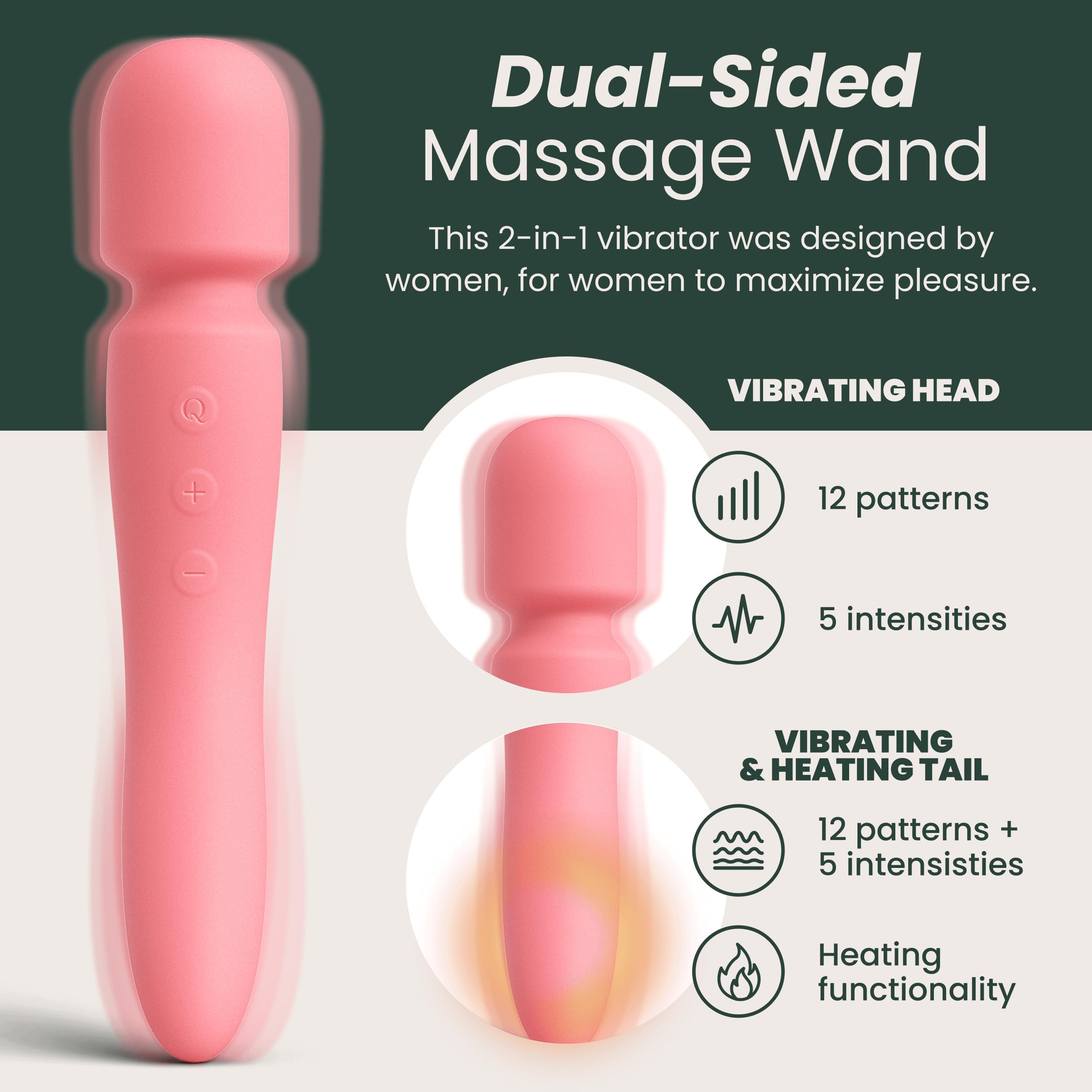 Amazon.com: Quinn Dual-Sided Vibrator Wand - Adult Sex Toy - Heating, 12  Vibrating Modes, 5 Powerful Speeds (Peach) : Health & Household