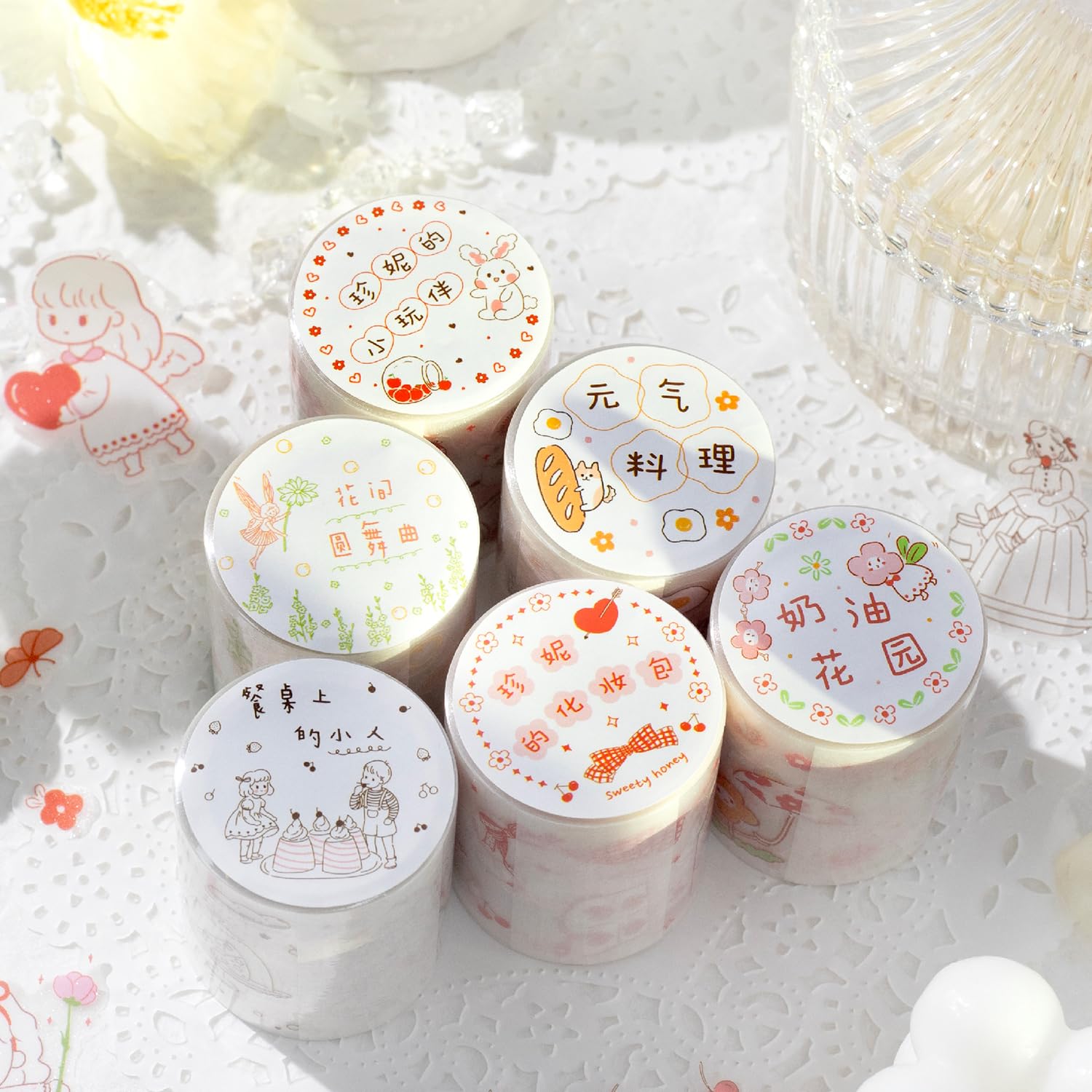 Alideco 6pcs Decorative Adhesive Tapes Vintage dessert station PET Tape Great for Bullet Journal Supplies, Arts, Scrapbook, DIY Crafts, Planners (xiaritianpingzhan) — image 1