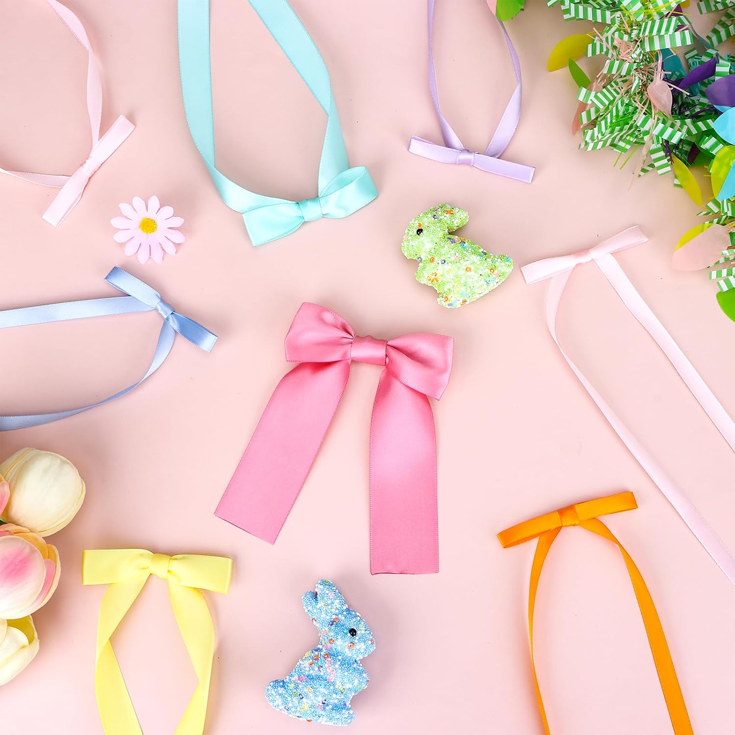 42Pcs Bows Wall Birthday Decorations Bulk 12.2 Inch Pink Blue Spring Summer Tree Long Ribbon Bow Photo Backdrop Decor 7 Color for Wreaths Room Holiday Birthday Wedding Bridal Baby Shower DIY Crafts