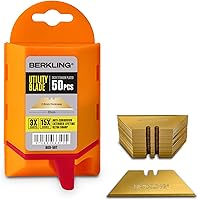 Berkling 50-Pack Titanium-Plated SK2H Utility Knife Blades with Dispenser - Laser-Sharpened Heavy-Duty Box Cutter Refills