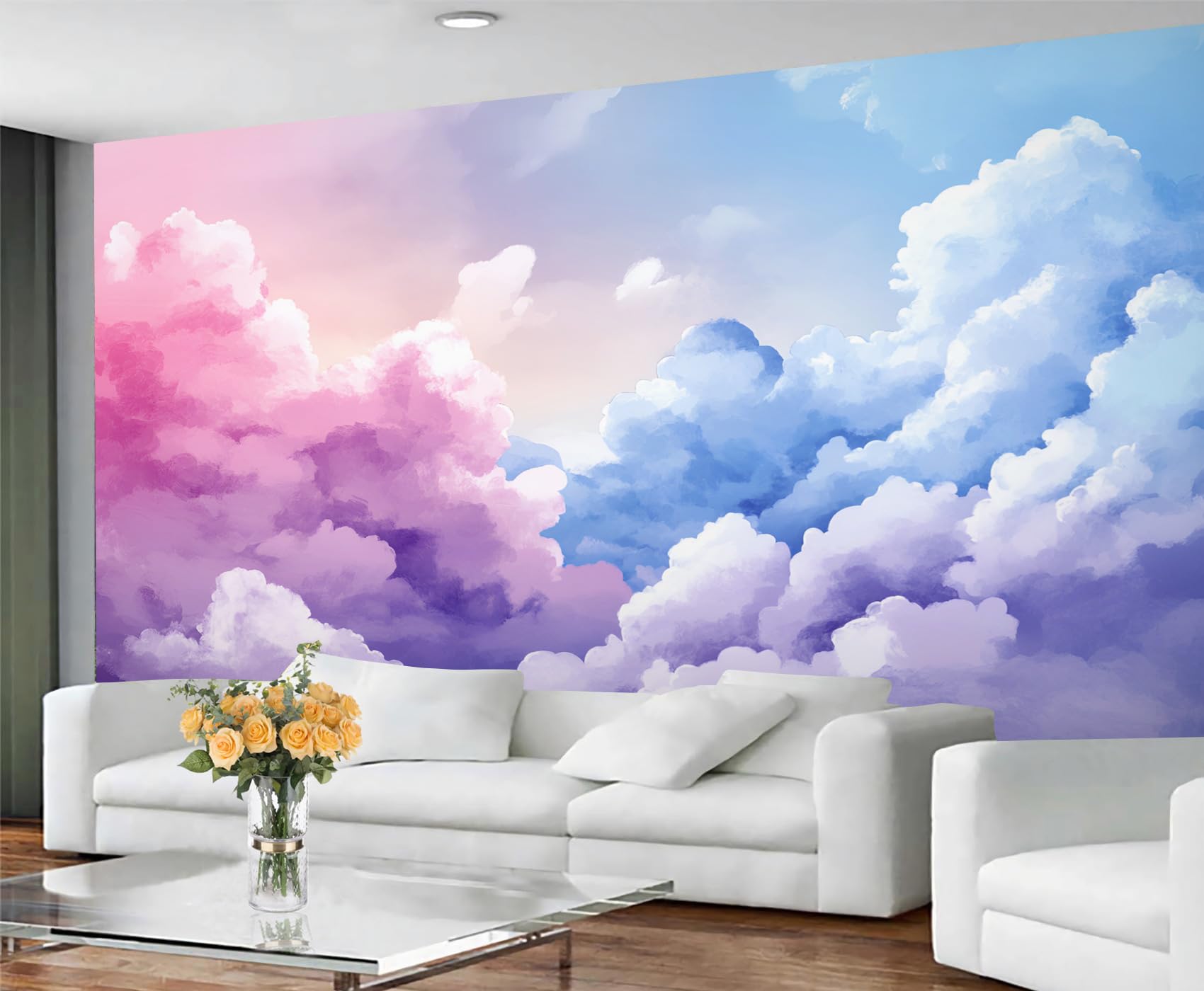 GIVLWF Cloud Wallpaper, Fantasy Sky Self Adhesive Wallpaper for Living Room, Cartoon Clouds Wall Paper for Bedroom, Sky Cloud Wall Mural, Natural Scenery Large Mural & Room Decor