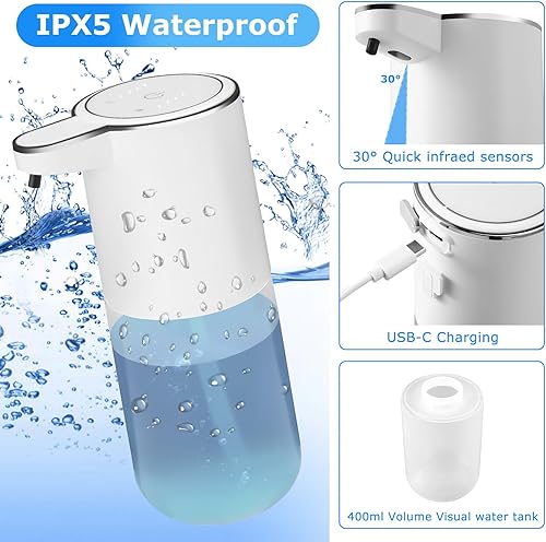 Miniatura 3 de Paquete de 2 dispensadores de jabón, dispensador automático de jabón líquido sin contacto, dispensador de jabón inteligente montado en la pared para