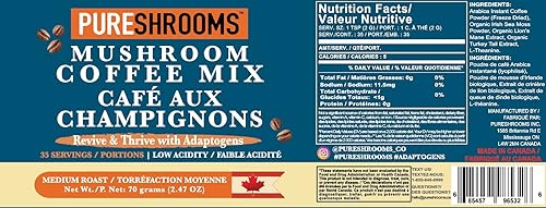 Miniatura 8 de PureShrooms Café instantáneo de hongos Sea Moss - Arábica colombiana liofilizada con melena de león, cola de pavo, L-teanina - baja acidez, suave -