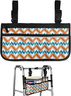 Orange Geometric Wheelchair Side Bag Walker Bag, Blue Simple Abstract Art Wheelchair Accessories Armrest Pouch, Organizer Storage Bag for Walkers, Rollators, Scooters, 7.3'x13'