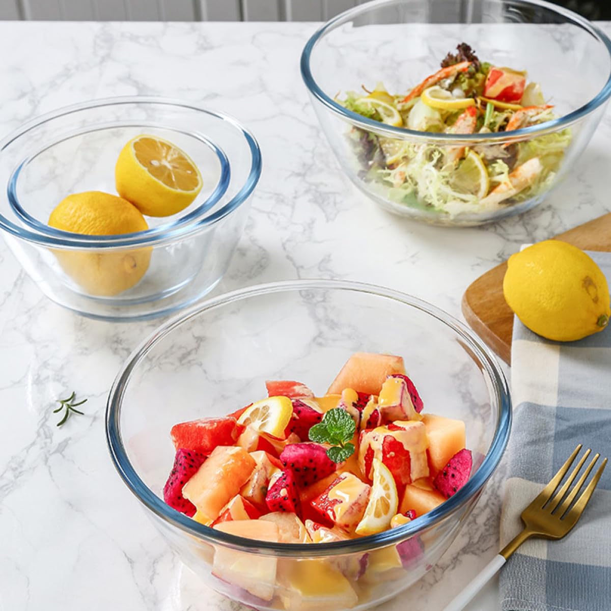 Klare Japanische Salatschüssel aus Glas Große Transparente Dessert Suppenschale Mikrowellengeeignet Stilvolle Haushalts servierschale für Salat Obst und Kuchen