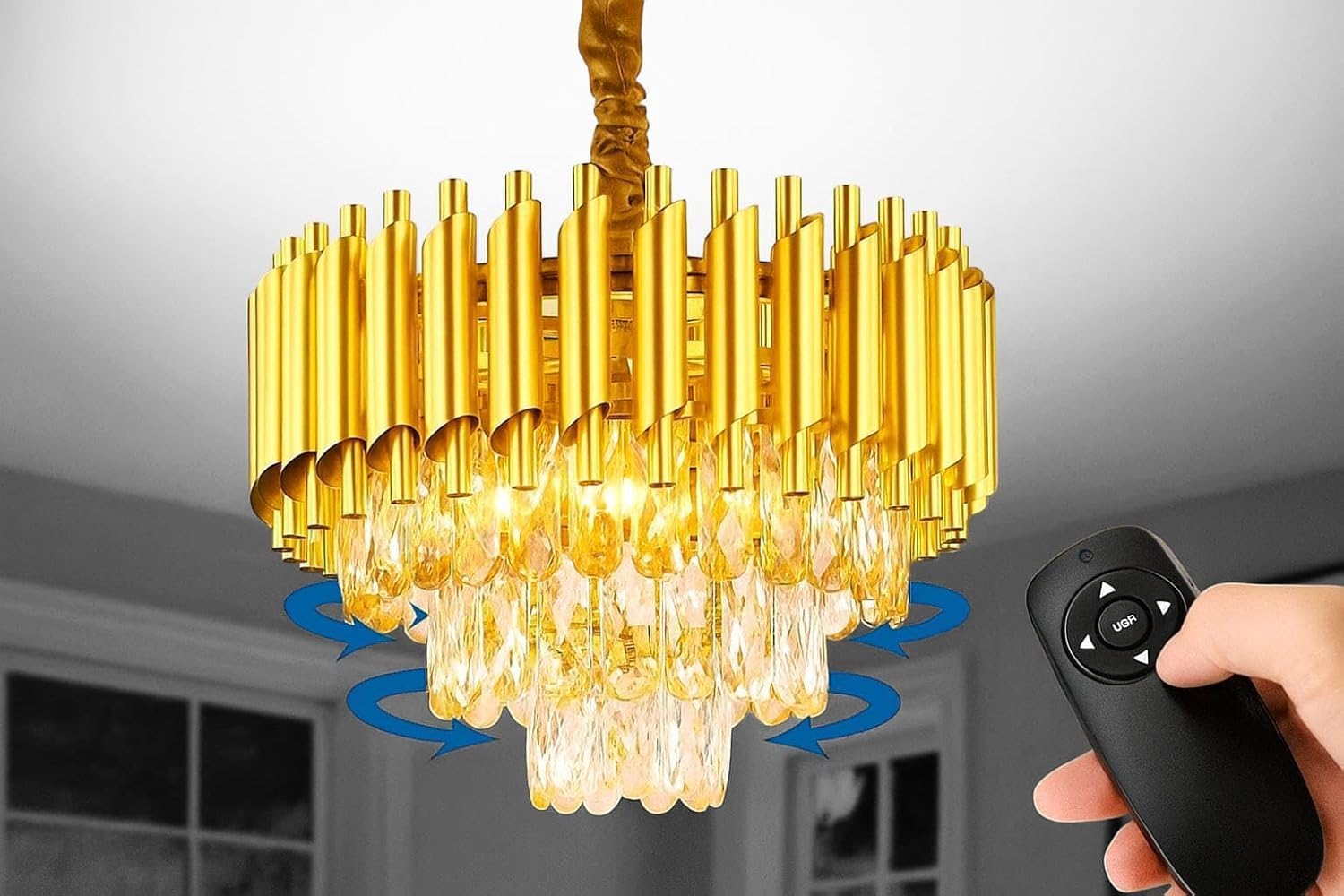Gold Crystal Chandelier - Remote Control & Color Changing -7