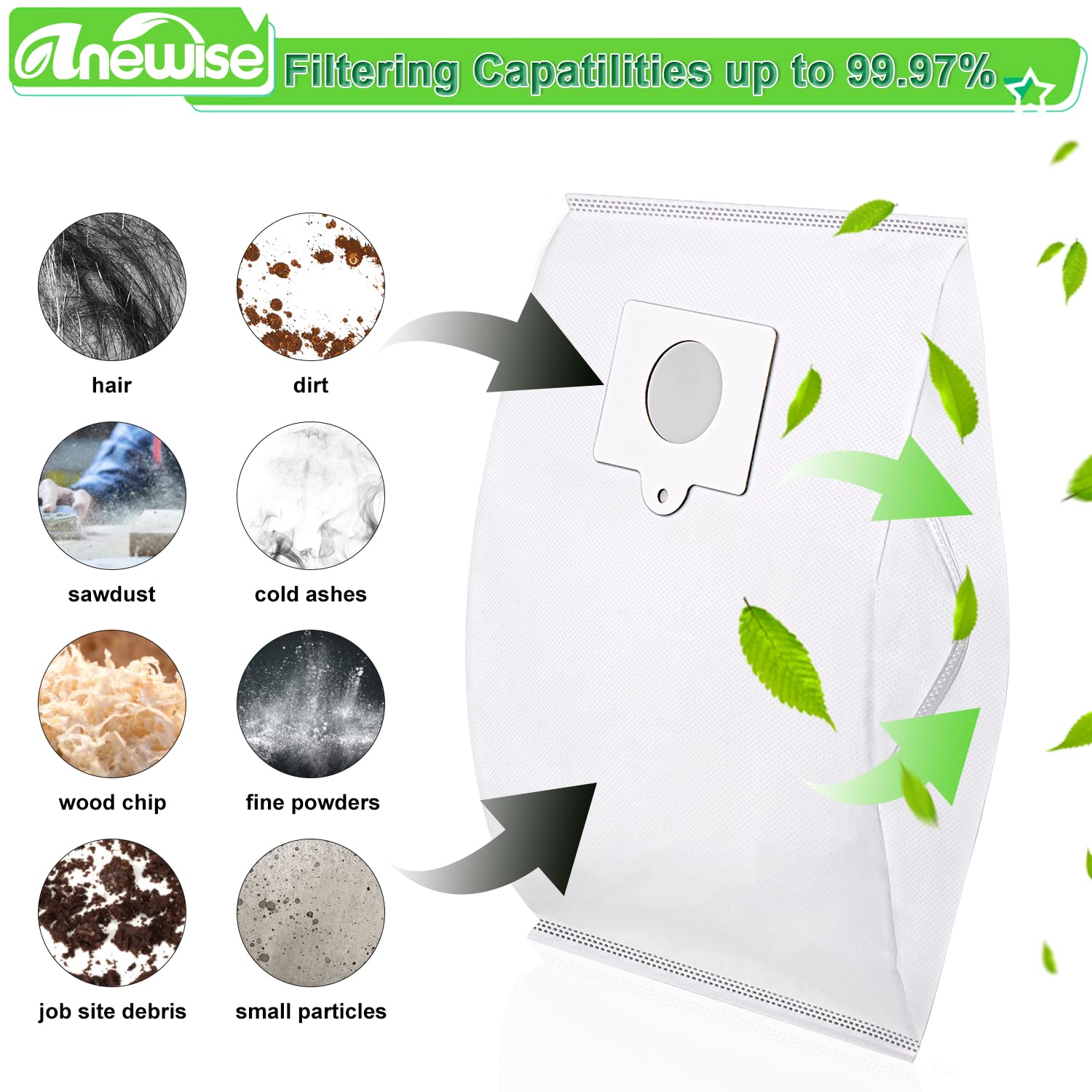 6 Pack 53292 Type Q/C Canister Vacuum Bags For Kenmore 200 Series 81214 Bc3002 400 Series 81414 Bc2005 Bc3005 700 Series 81714 6 Pack White - View #7