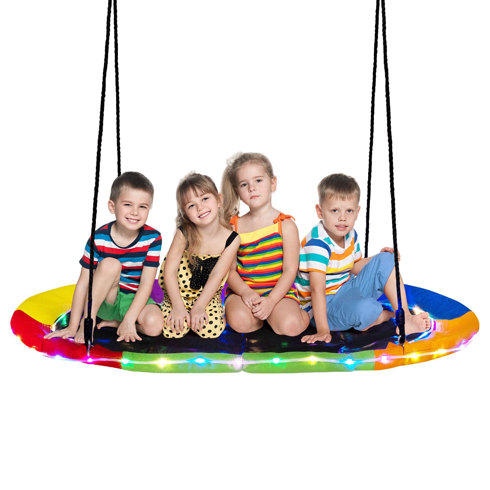 Maxmass Kids Tree Swing Seat, Giant Children Tree Swing with Adjustable Height, Outdoor Indoor Platform Swing Chair Hammock Lounger Surfing Swings for Yard Playground Garden Park (with LED Lights)