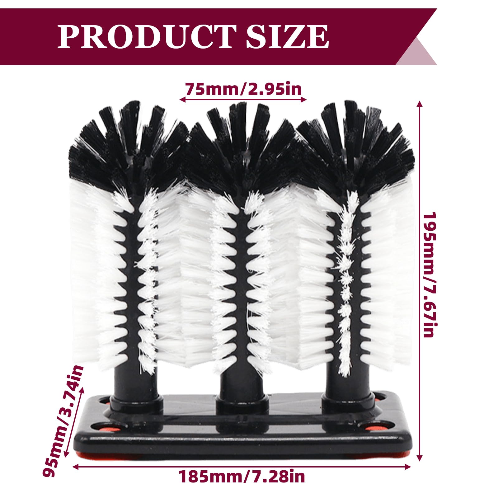 Brosse à vaisselle pour verres avec ventouse, 3 pièces, brosse à vaisselle, brosse à vaisselle, gastronomie, fêtes et bar, tasses, gobelets, brosse à verres, brosse en verre, évier 18,5 x 9,5 x 19 cm