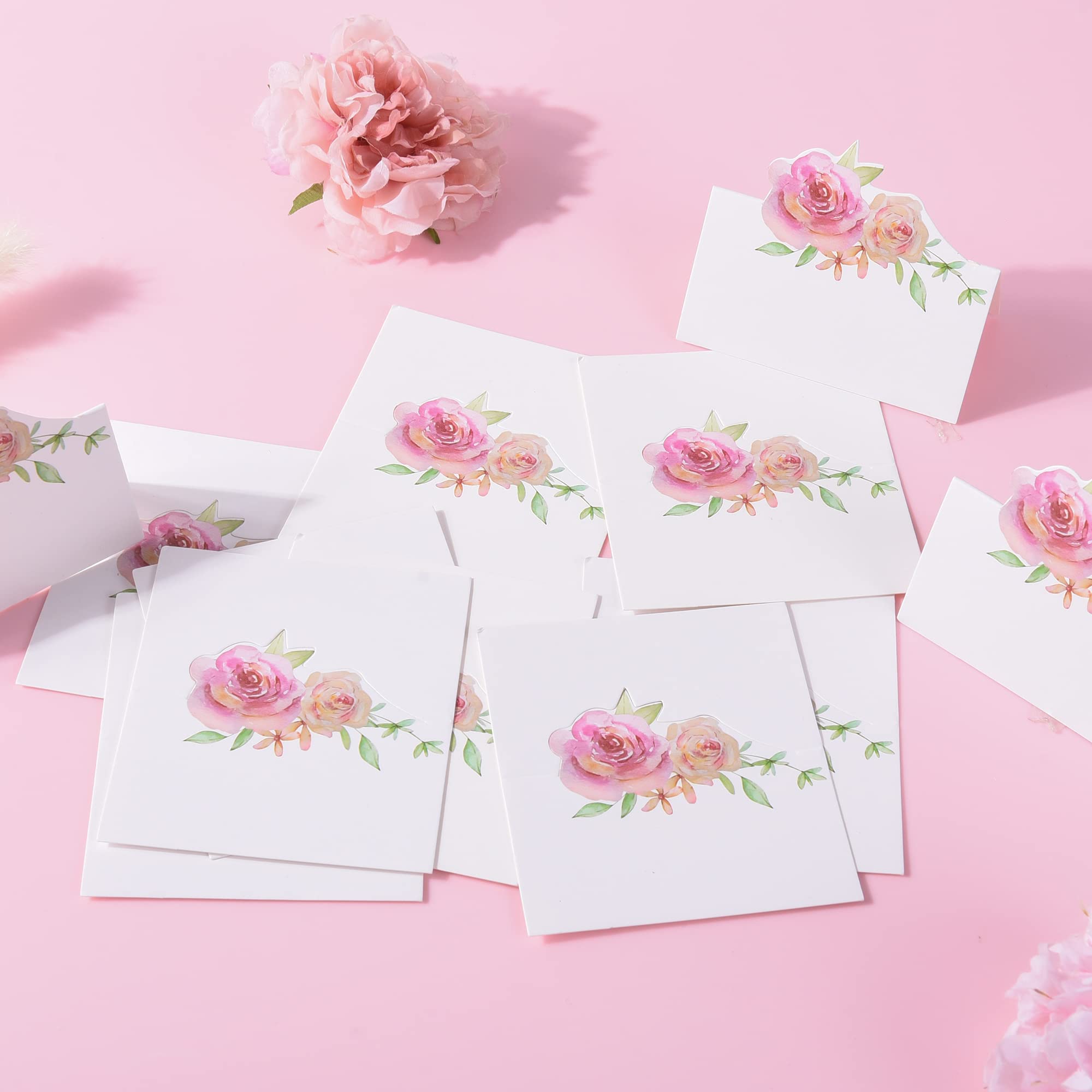 60 tarjetas de lugar florales para boda, tienda de campaña pequeña, tarjeta de nombre, mesa para banquetes, cenas, fiestas, baby shower, bodas, 3.5 x 2 pulgadas