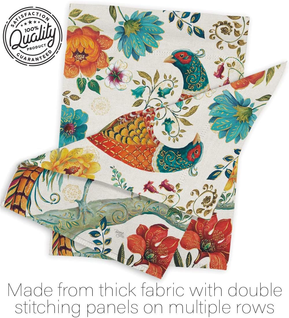 Breeze Decor G155056-BO Suzani Peacock Friends Birds Decorative Vertical, Garden Flag 13"x 18.5", Multi-Color