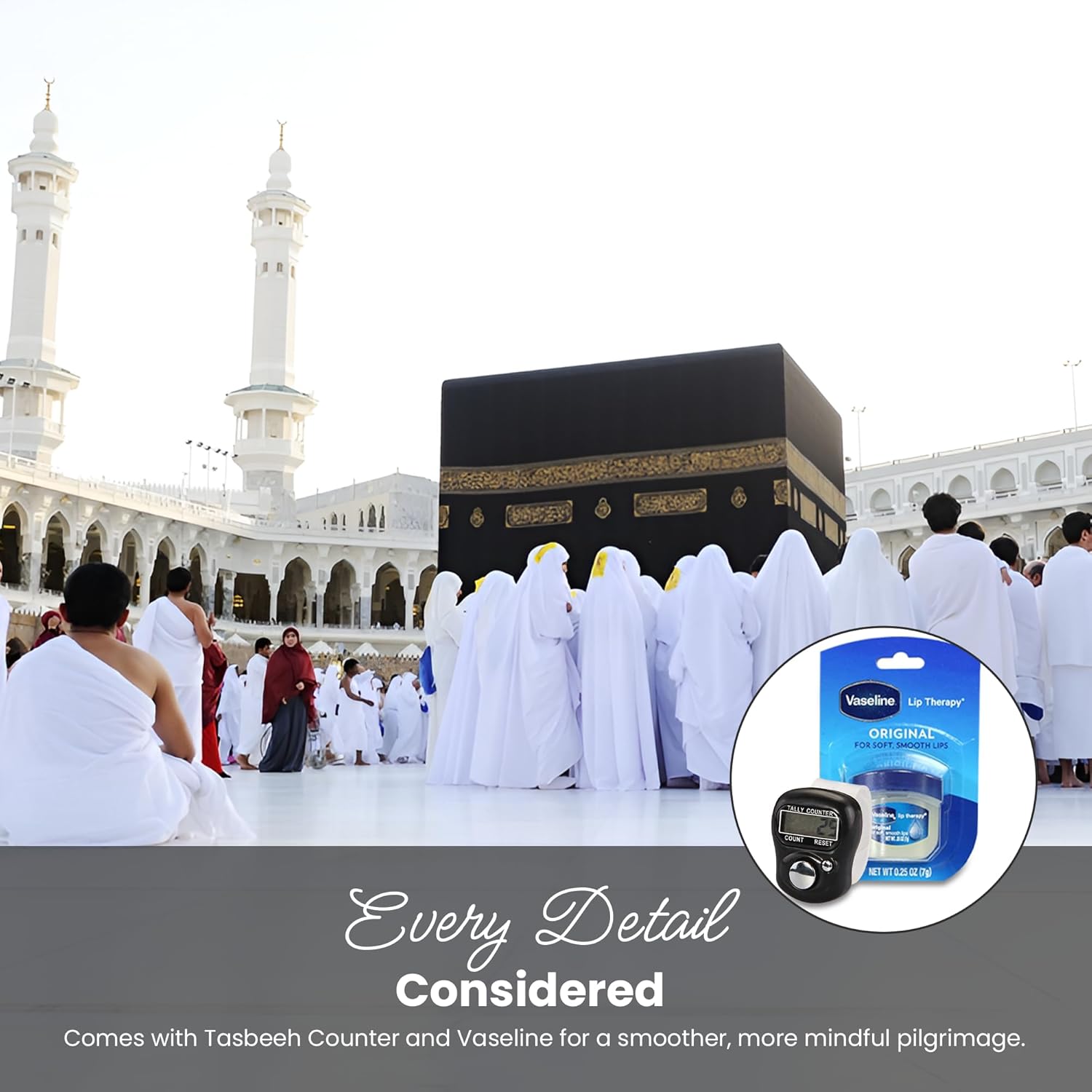 Islamic Men’s Hypoallergenic Premium Microfiber Ihram Towel Set for Hajj and Umrah – 2PCS Soft, Absorbent, Breathable Ahram/Ehram Towels – Adjustable Ihram Belt, Tasbih Counter, Vaseline – 110x220cm