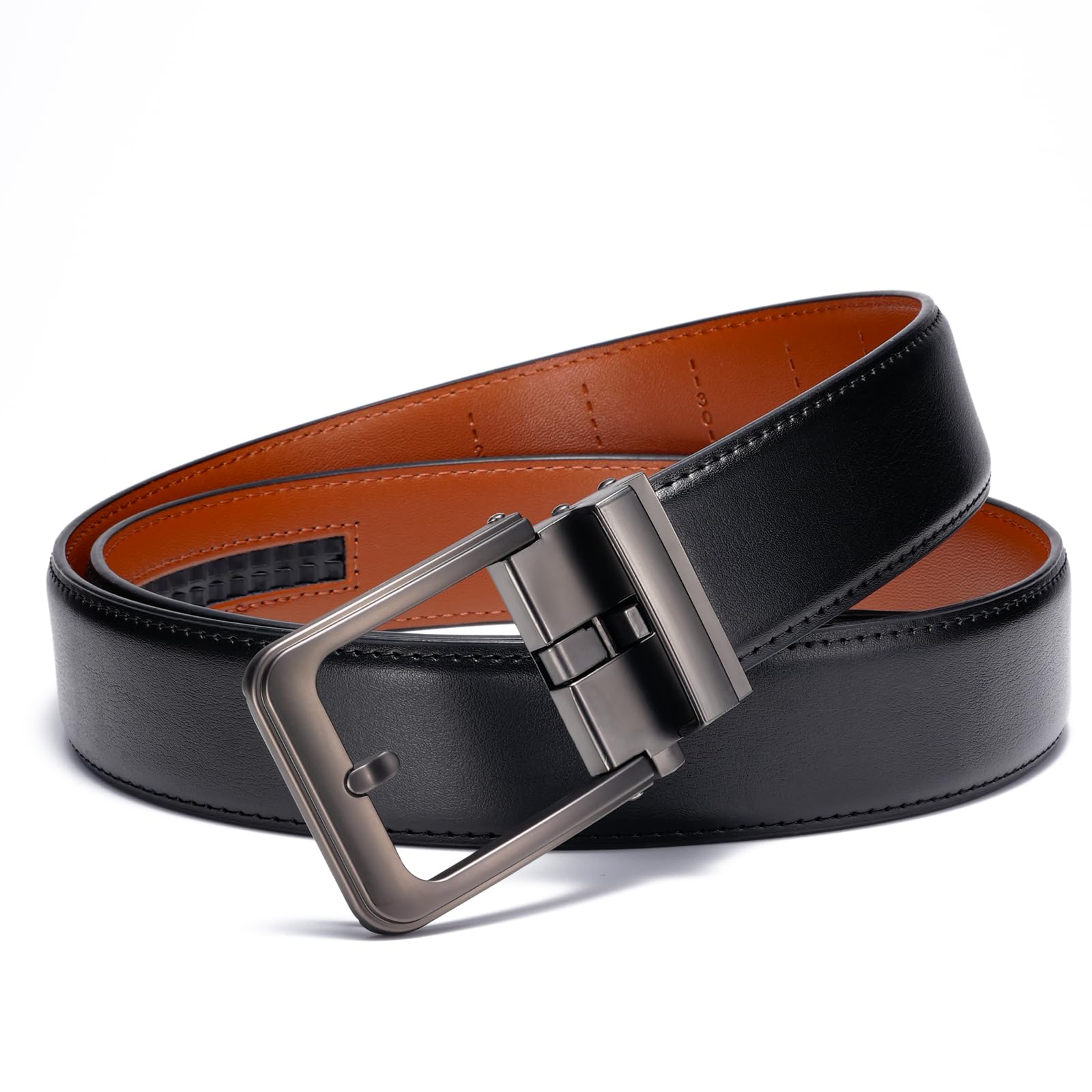 FEFLO Cintura Uomo, Cintura Pelle con Fibbia Automatica cricchétto, Larghezza 35 mm,Taglia Regolata, Adatto per abbigliamento da lavoro e casual