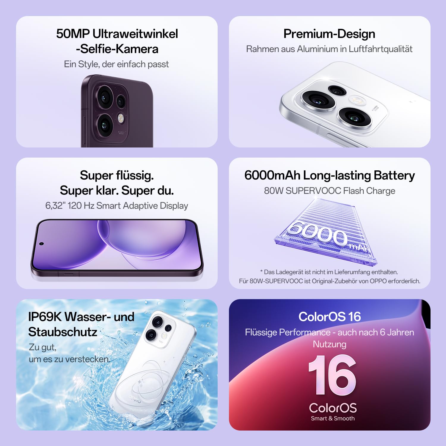 OPPO Reno16 5G Handy 8+256GB 6000mAh 120Hz 50MP, Purple Black