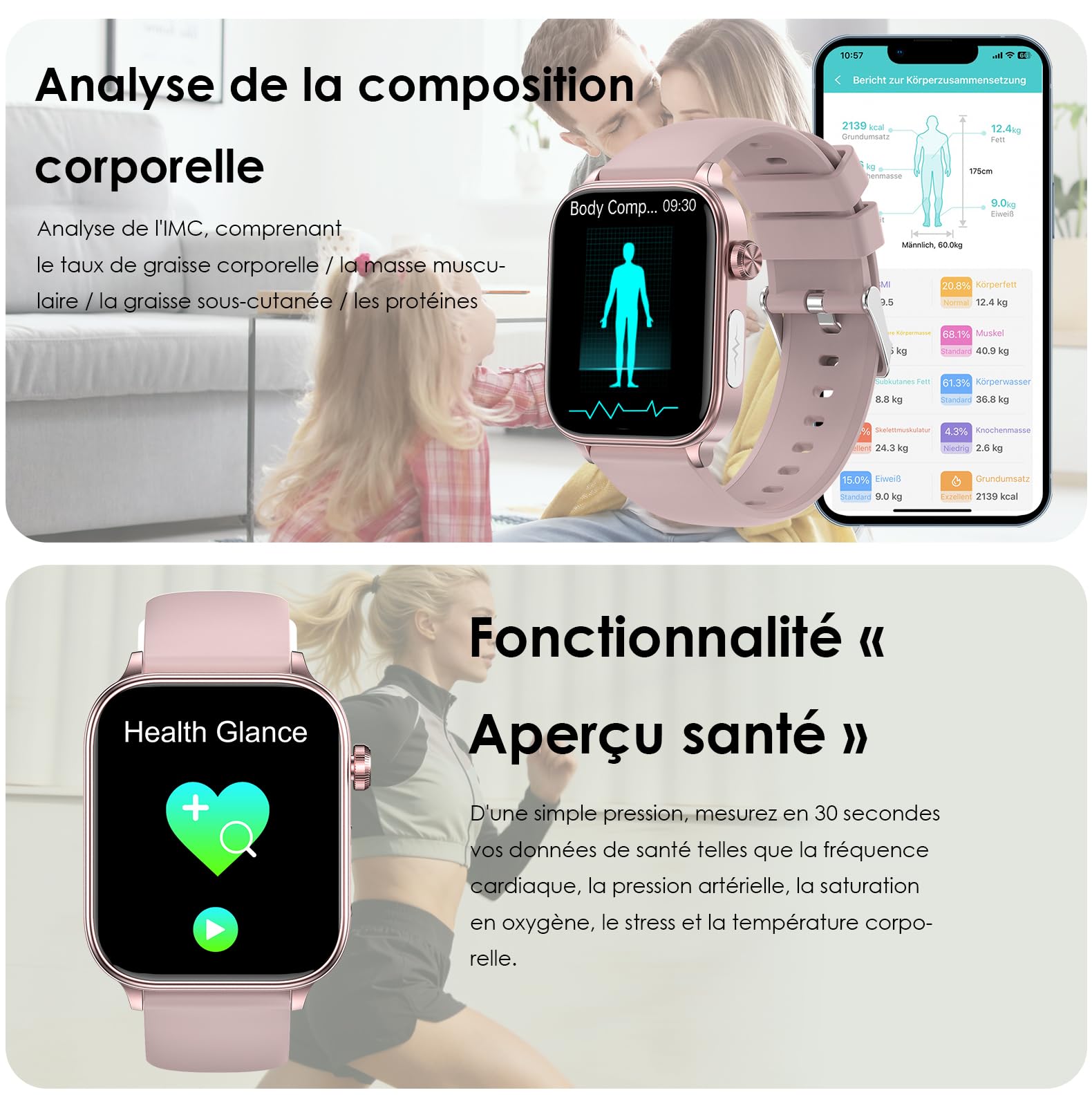 Marsyu Montre Connectée Santé avec ECG/HRV/Pression Artérielle/Sommeil/SOS