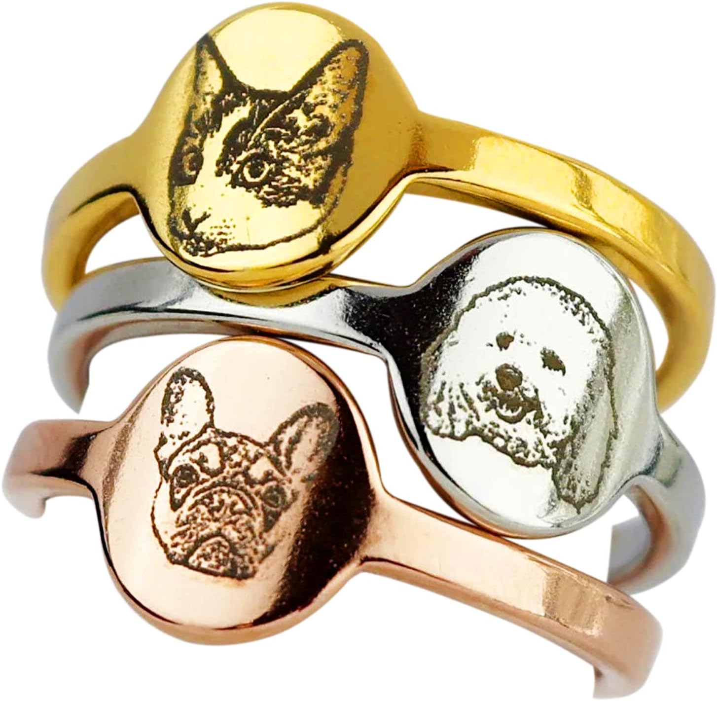 MignonandMignon Personalized Pet Portrait Adjustable Ring for Her Dog Cat Lover Gift Jewelry Mother's Day