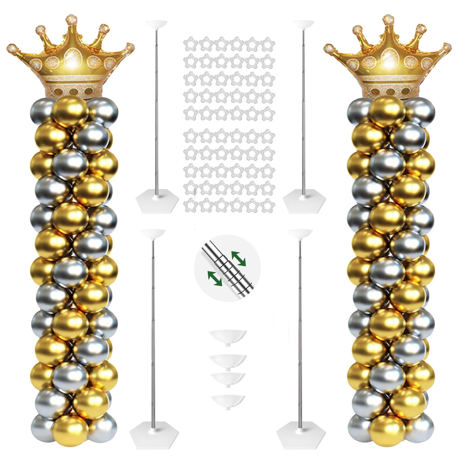 Juego de 4 soportes de columna para globos, soporte telescópico para globos de altura ajustable para cumpleaños, boda, graduación, fiesta, decoración de Navidad
