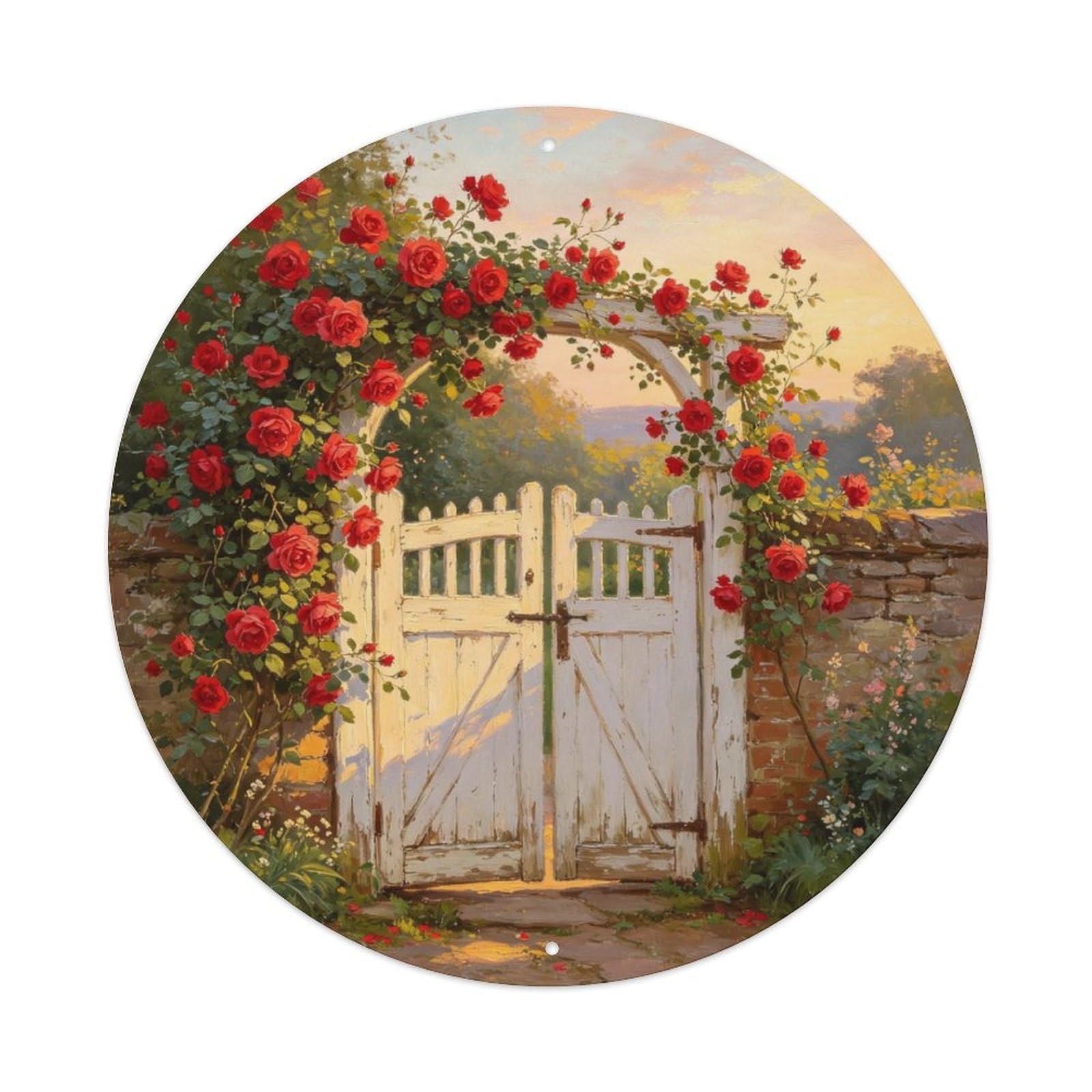 Cottage Rose Gate Metal Tin Sign Plaque