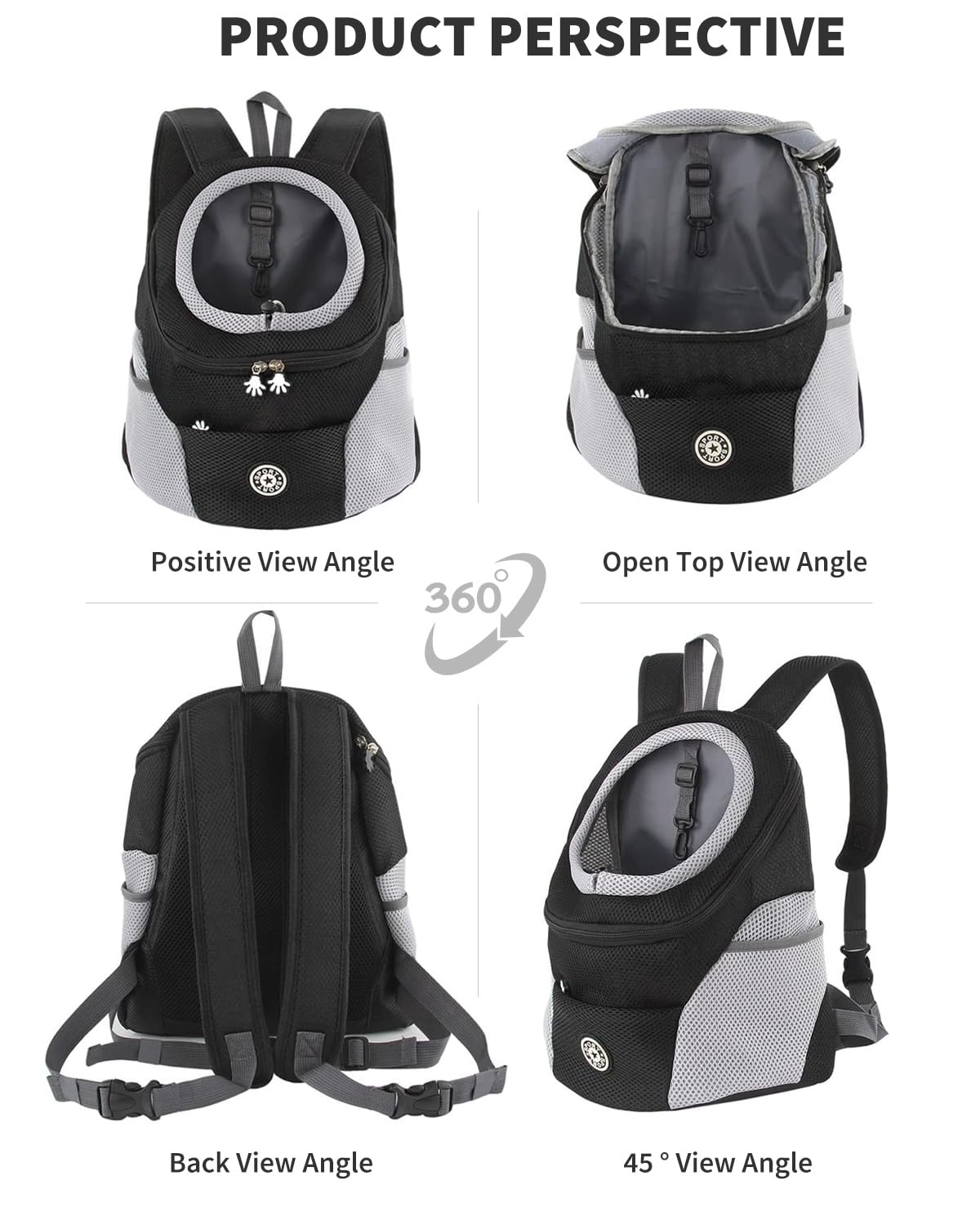 PETCUTE Zaino Trasporto Cani e Cuccioli,Zaino Traspirante per Cani per Animali Domestici,Guinzaglio di Sicurezza,Marsupio per Cani di Piccola Taglia e Gatti,Apertura Regolabile,per Viaggio