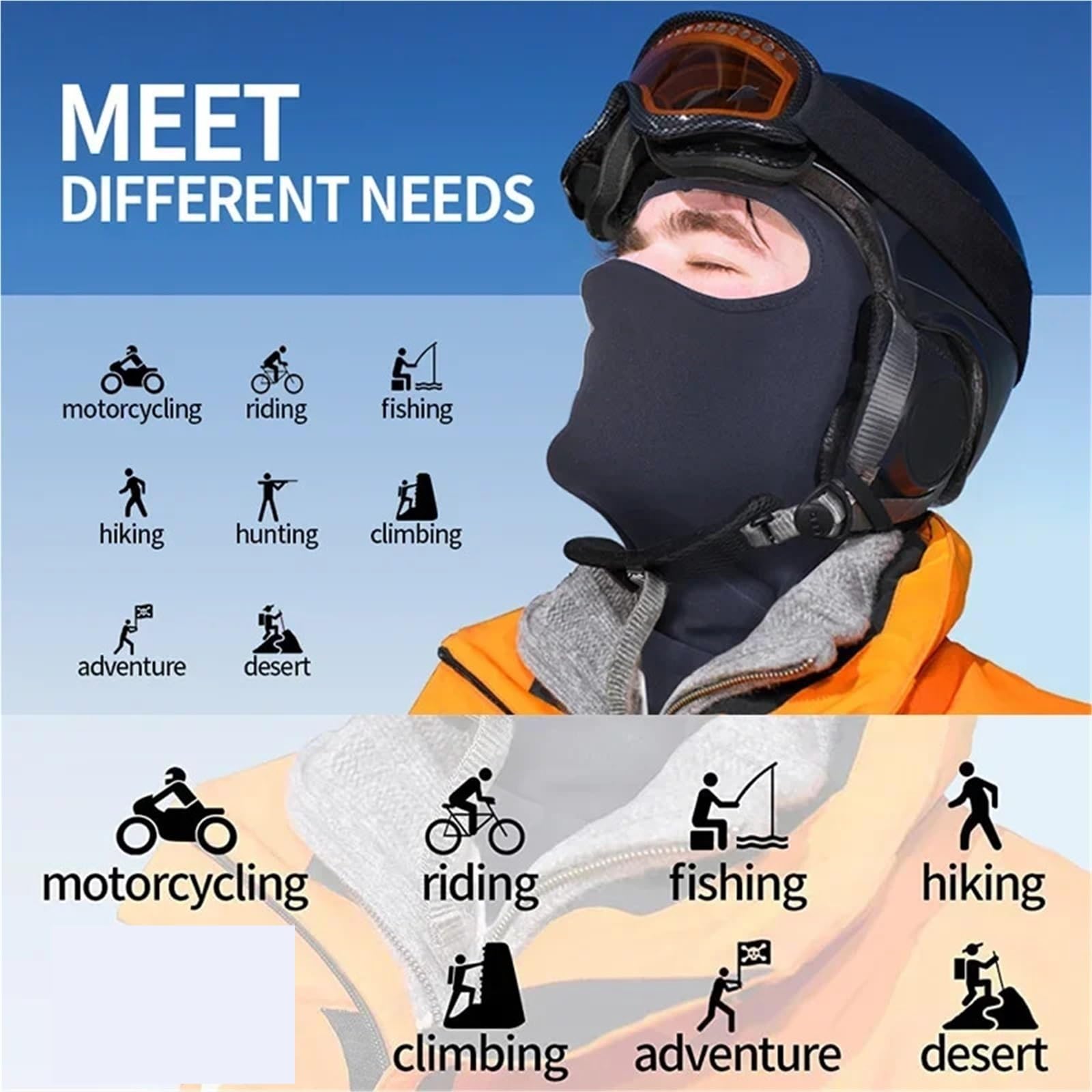 2 máscaras de esquí for Hombre, máscara Facial Completa, cubrecuello, Funda Protectora for la Cabeza for Motocicletas para Esquí Ciclismo