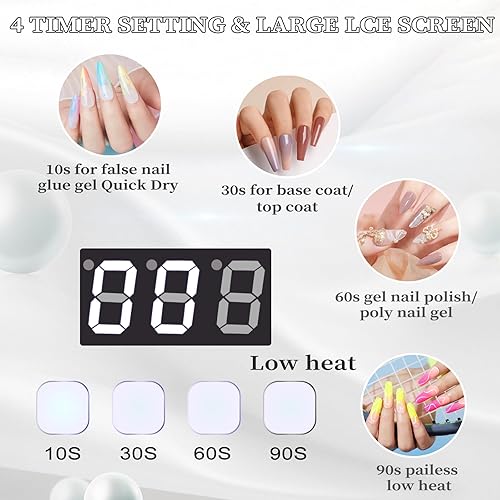 Miniatura 30 de Lámpara de uñas LED UV recargable de 96 W, luz UV inalámbrica portátil para uñas con pantalla LCD, sensor automático, 4 ajustes de temporizador