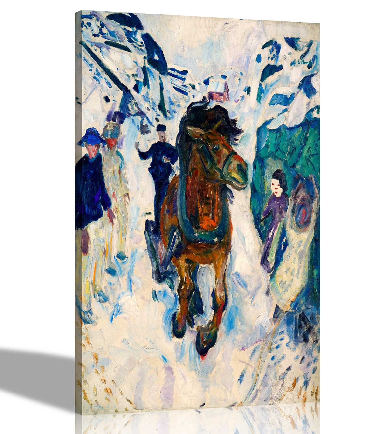 Artley Prints White Galloping Horse By Edvard Munch Canvas Prints For Wall Decor Home Art Pictures Hanging Posters Framed Animal Wallart Photos X Large 76 X 101Cm (30 X 40 Inches)