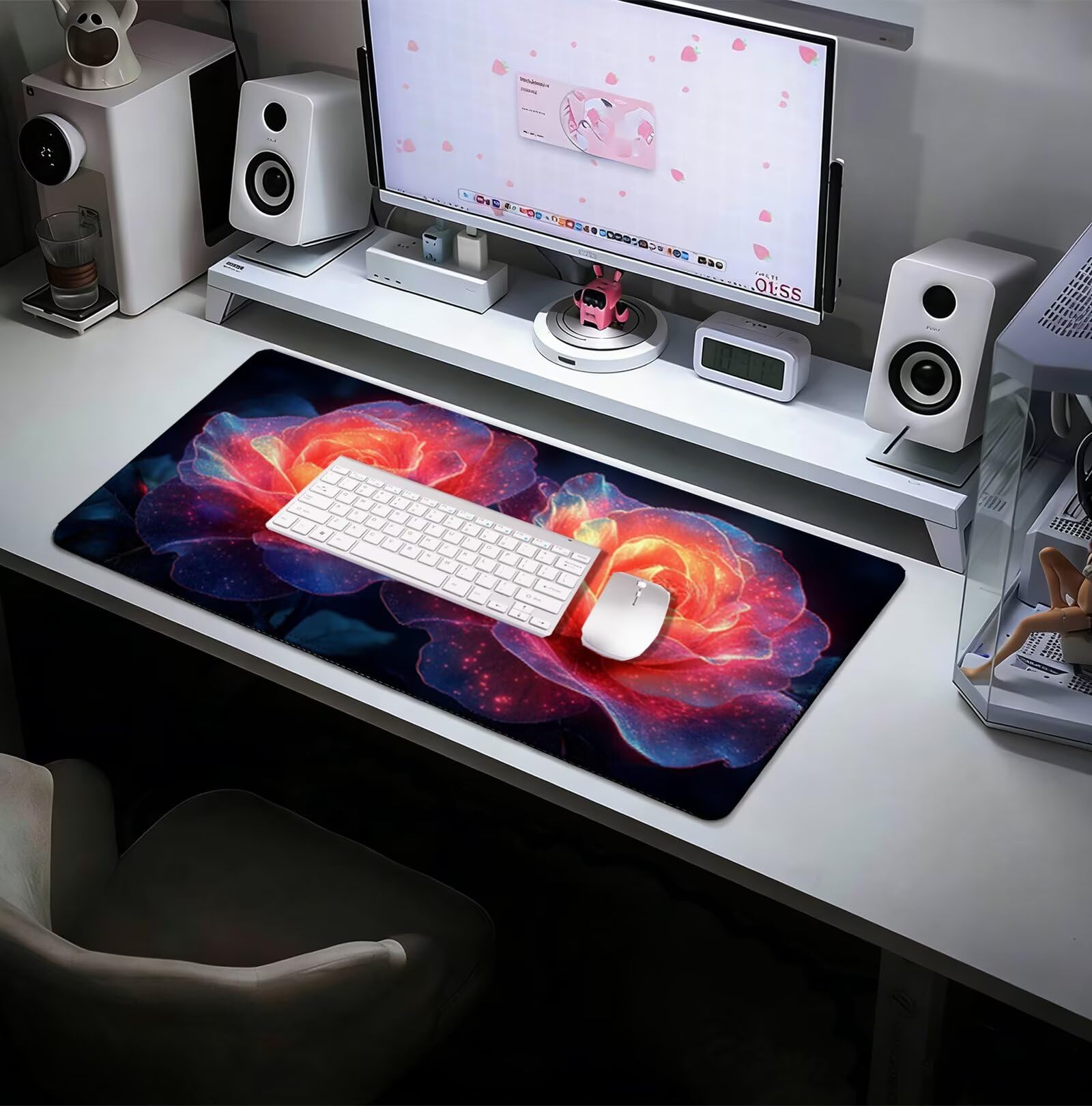 Dream Podkładka pod mysz XXL 1000 x 500 mm, duża podkładka pod mysz dla graczy, różowa, pod biurko, szyte krawędzie, wodoodporna, antypoślizgowa, do komputera, laptopa poprawia dokładność i szybkość H