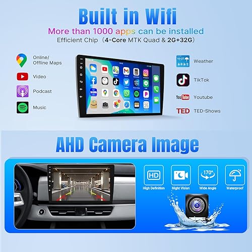 Miniatura 3 de Pantalla estéreo de radio de coche Android de 10.1 pulgadas 2+32 GB para modelo 2Din Raido - Apple Carplay inalámbrico y Android Auto, navegación