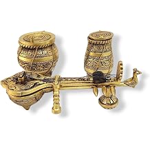 Handcrafted Brass Veena and Tabla Set Traditional Musical Instrument Miniatures