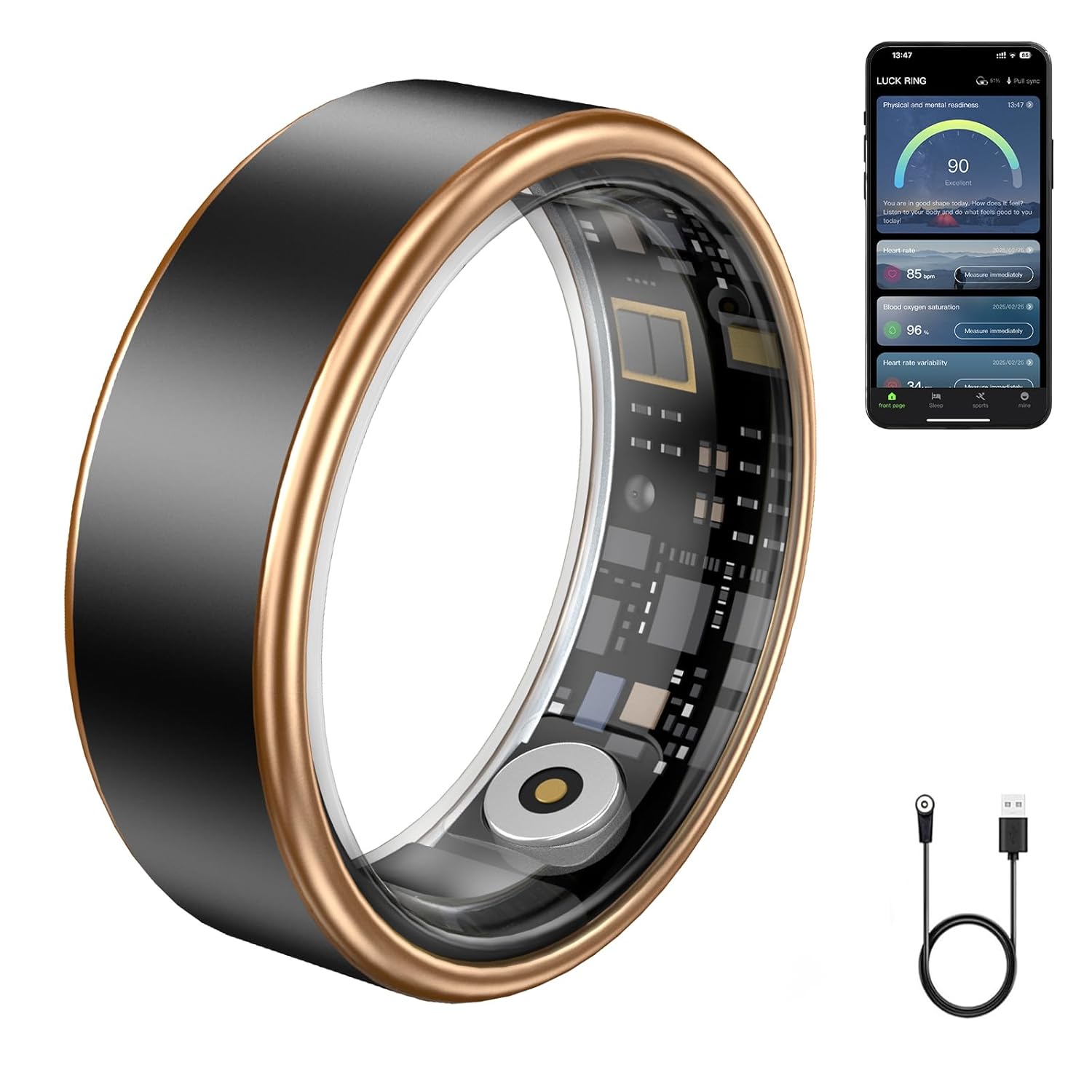 Jojovenusmall Smart Ring for Women Men - IP68 Waterproof Fitness Tracker with Long Lasting Batteries 28-Language App Sleep