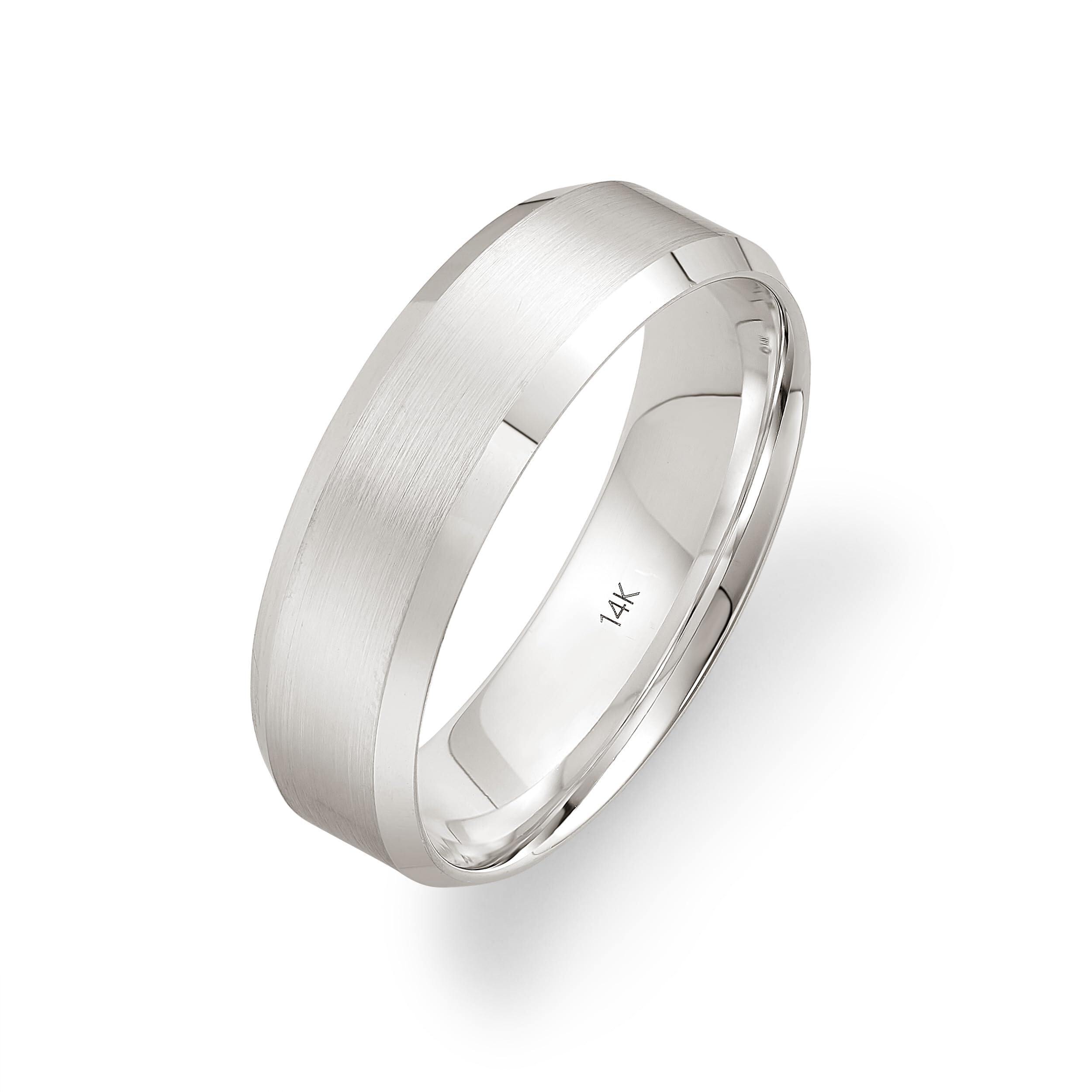 Mens 10K or 14K Solid Gold Wedding Band 6mm Beveled Edge Satin Finish Comfort Fit Ring Yellow Gold