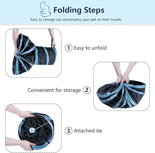 Miniatura 6 de Túnel para gatos, tubo plegable con 1 pelota de juego, 3 vías para gatos de interior, cachorros, gatitos, conejos